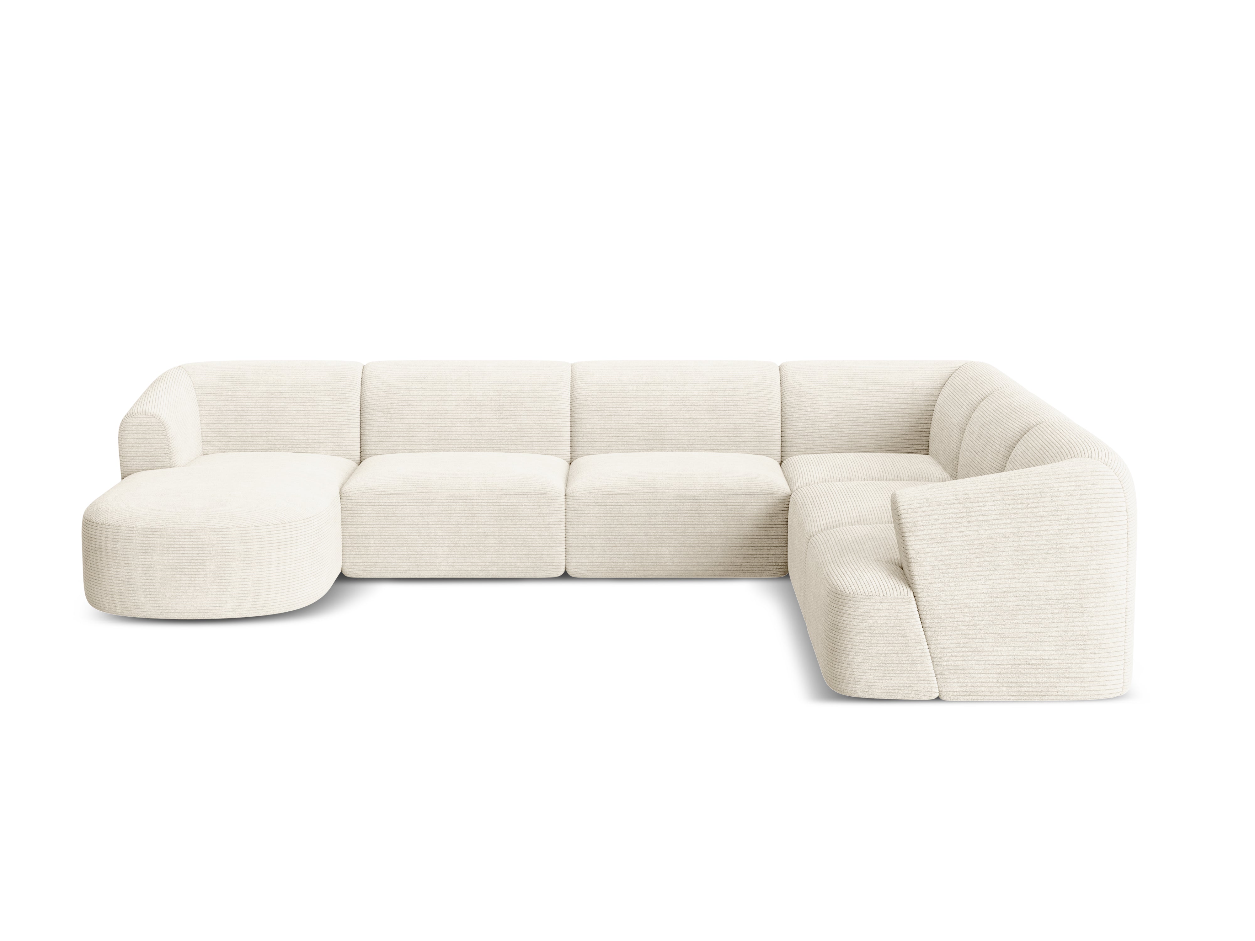 Right-facing panoramic corner sofa for 7 people CAMPI cream corduroy