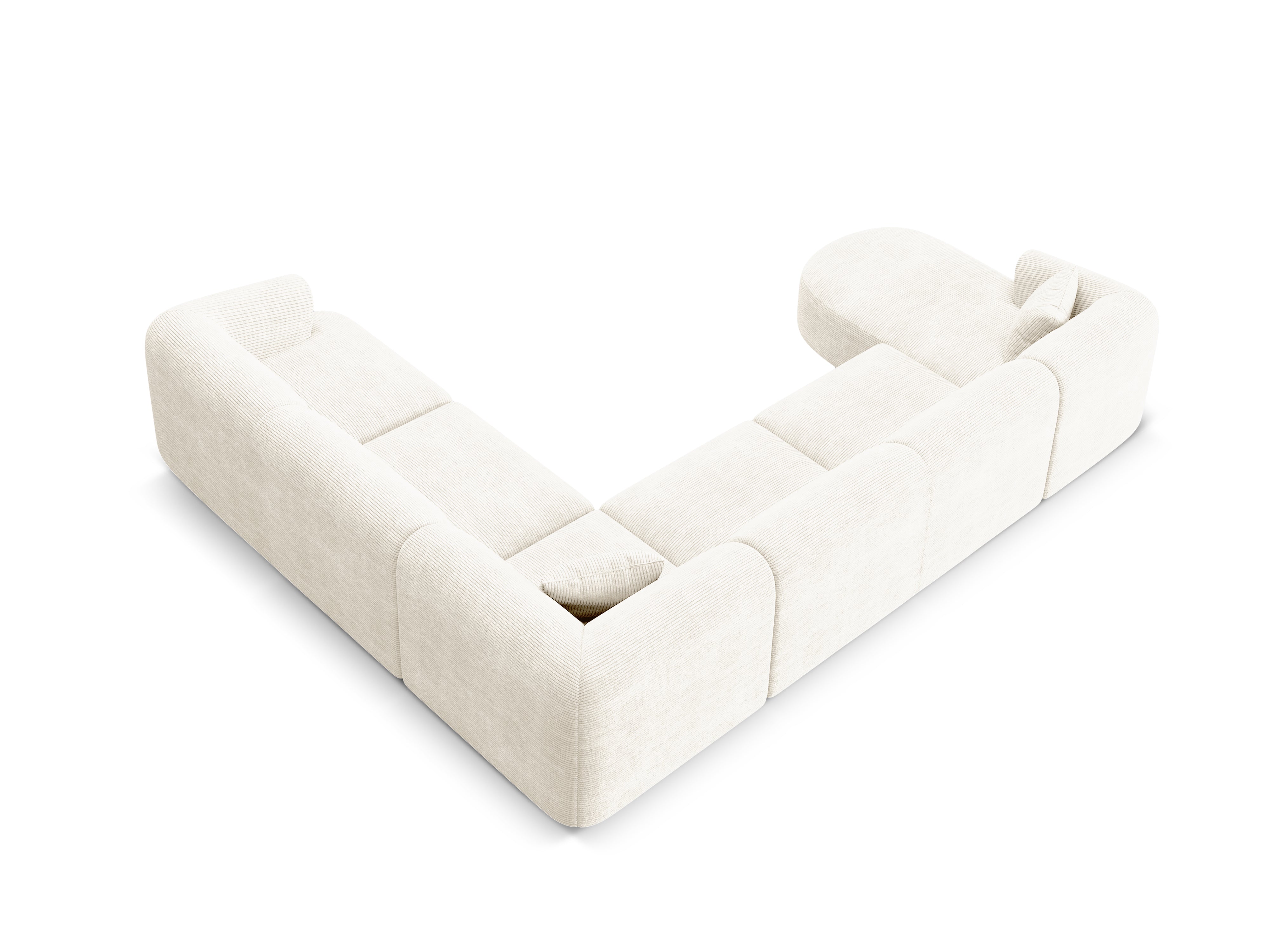 Right-facing panoramic corner sofa for 7 people CAMPI cream corduroy