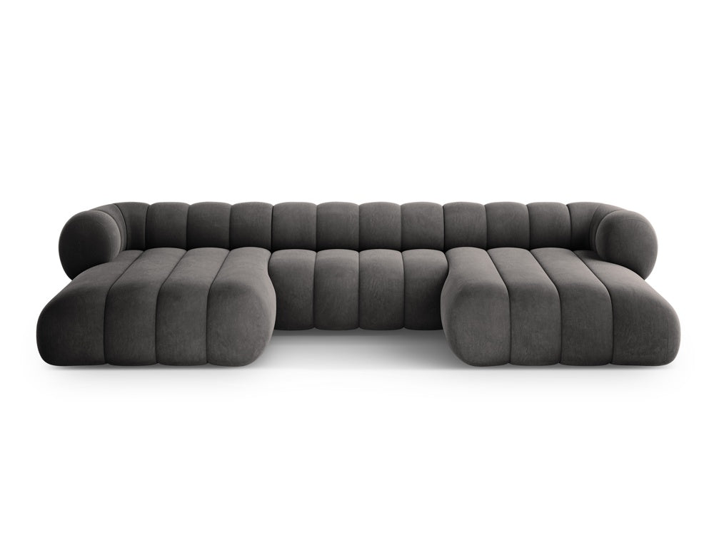 Sofa panoramisch samtig 6-sitzig KOGE dunkelgrau