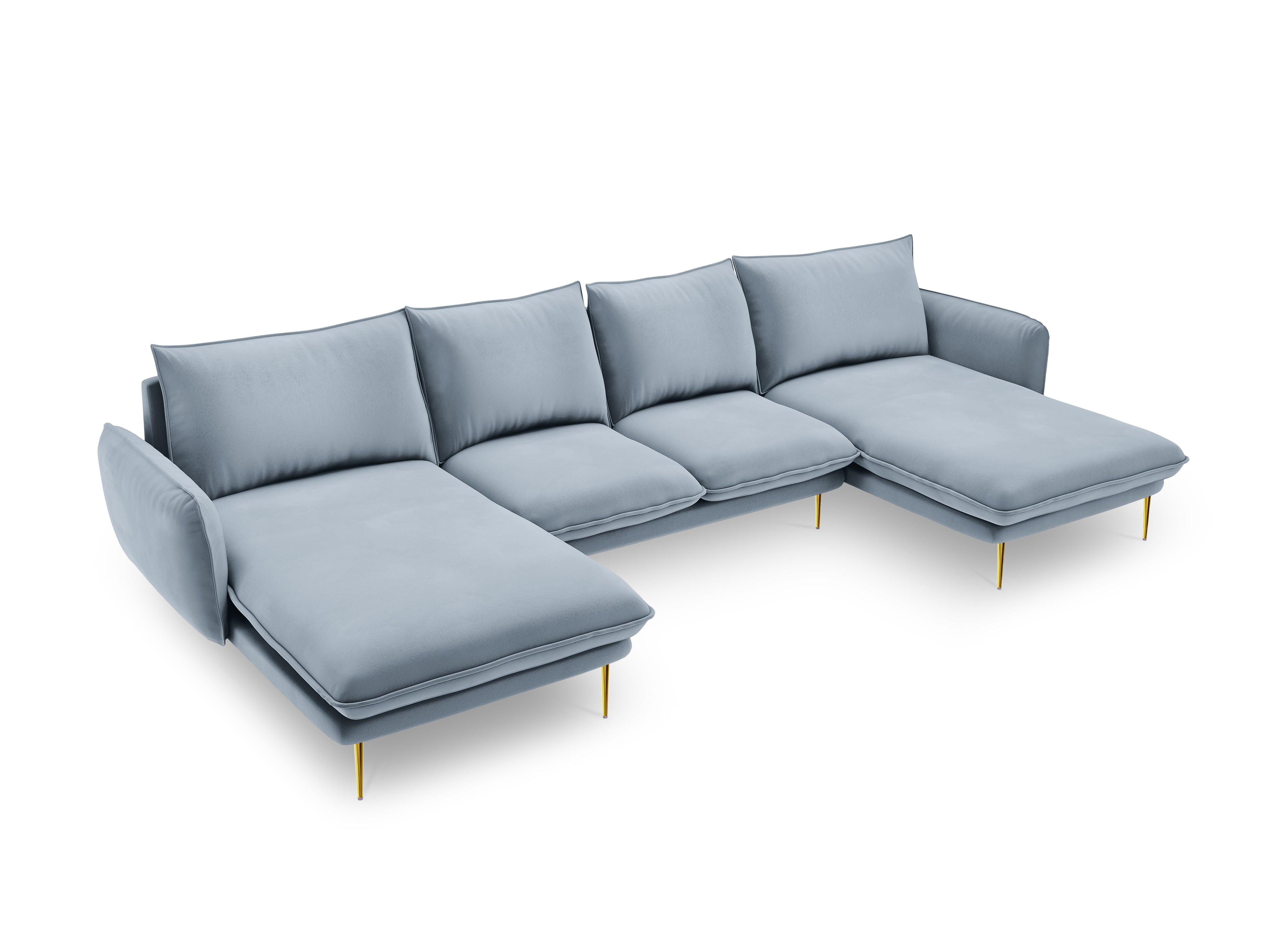 VIENNA Light Blue Velvet 6-Seater Panoramic Sofa with Gold Base
