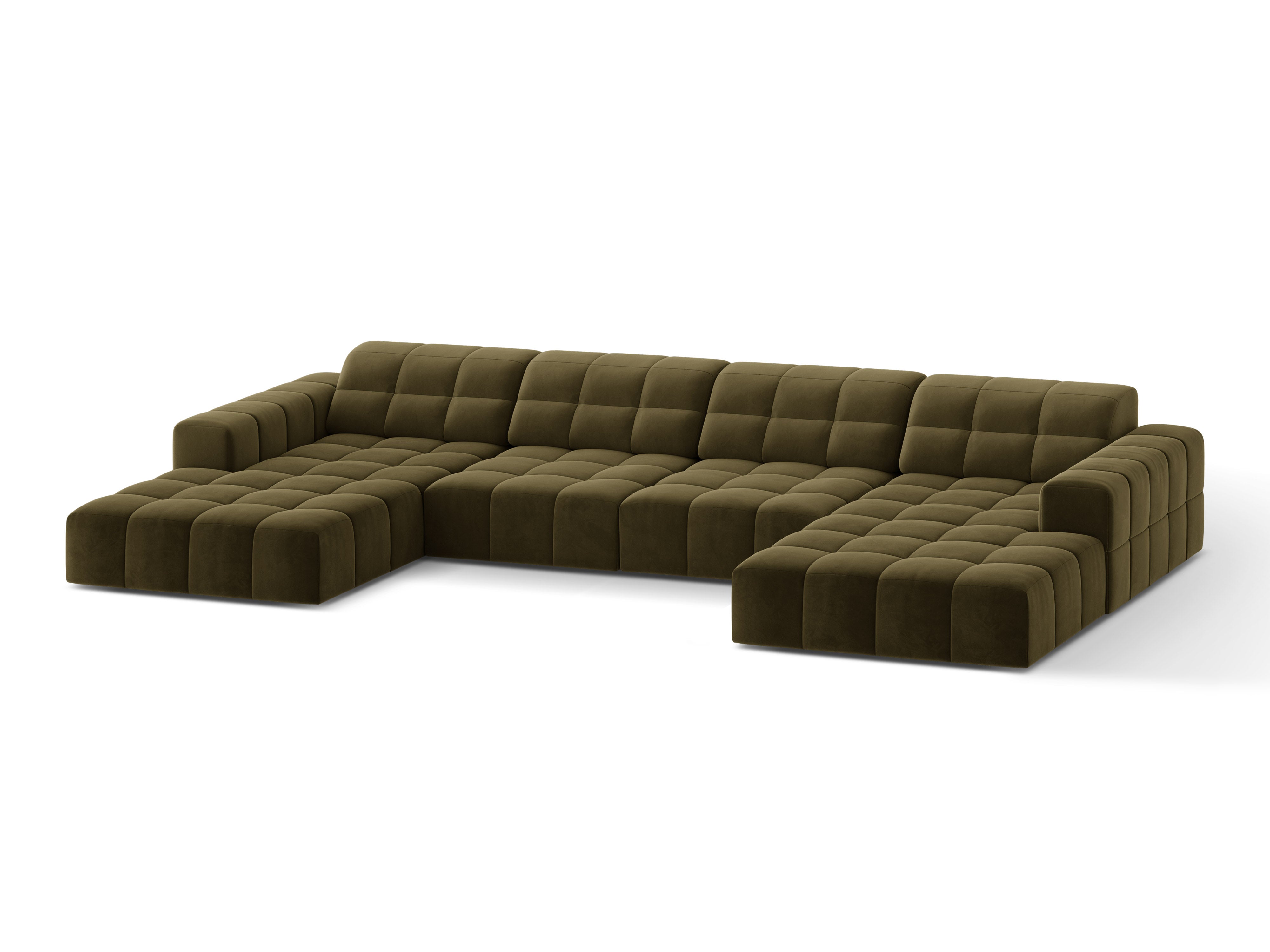 Velvet-Panorama-Sofa 6-Personen Olive Chicago