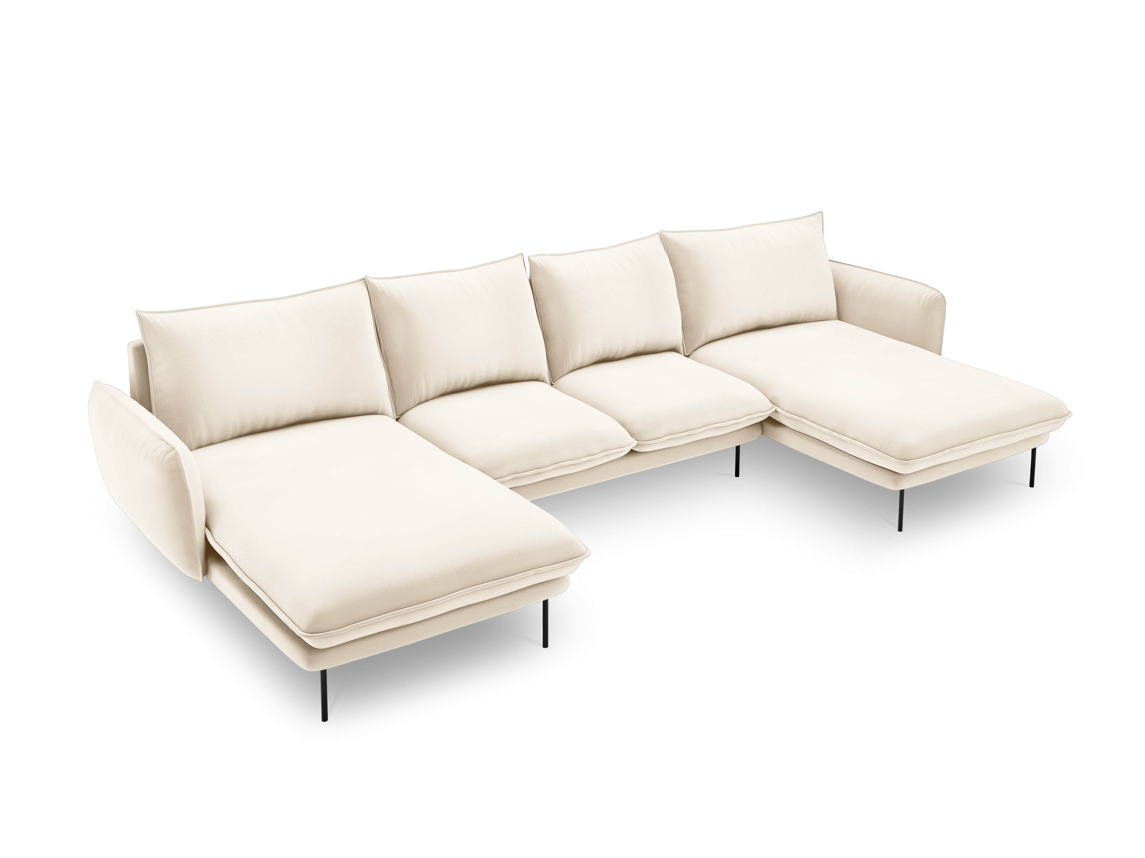 VIENNA Light Beige Velvet 6-Seater Panoramic Sofa with Black Base