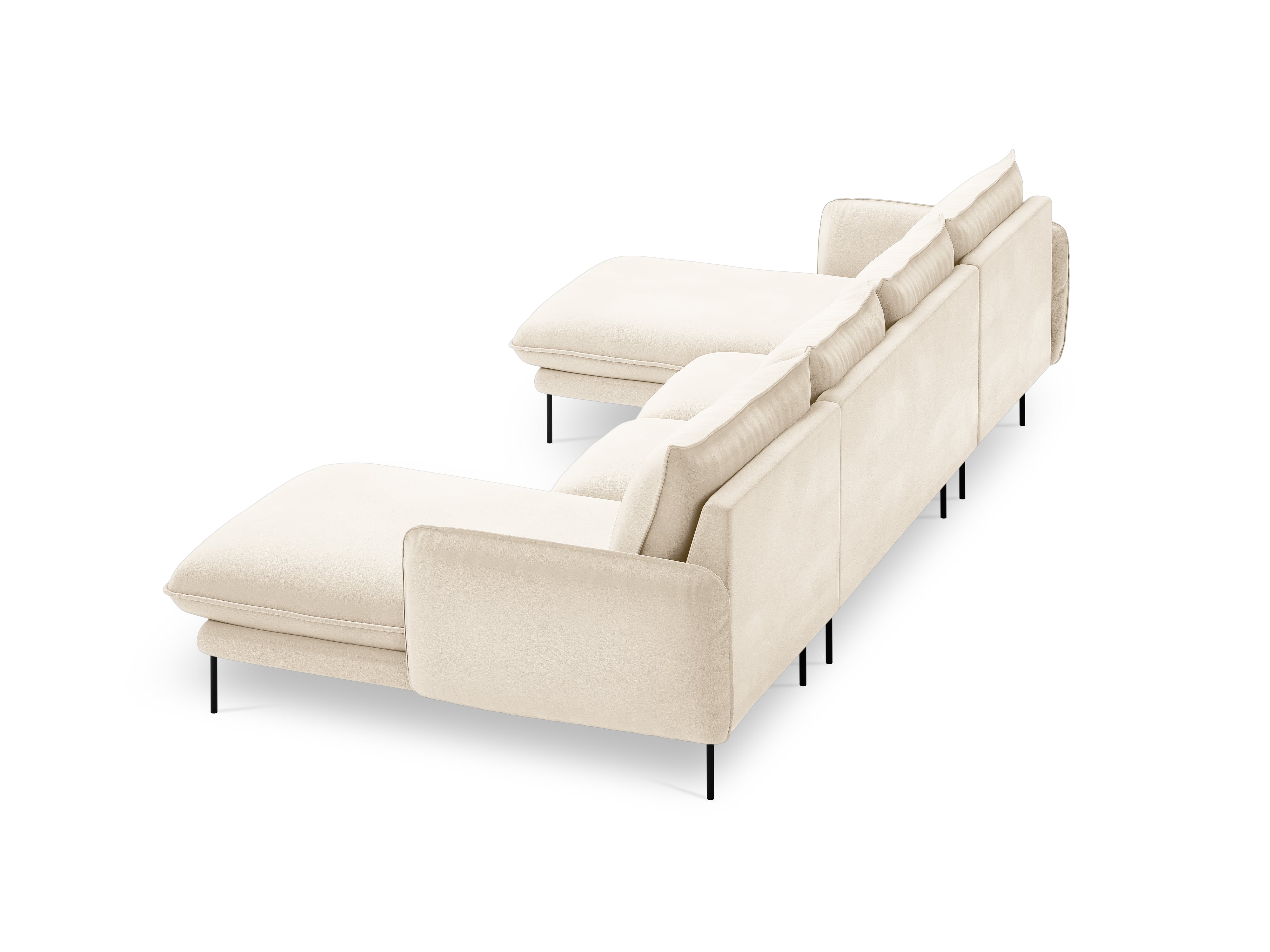 VIENNA Light Beige Velvet 6-Seater Panoramic Sofa with Black Base