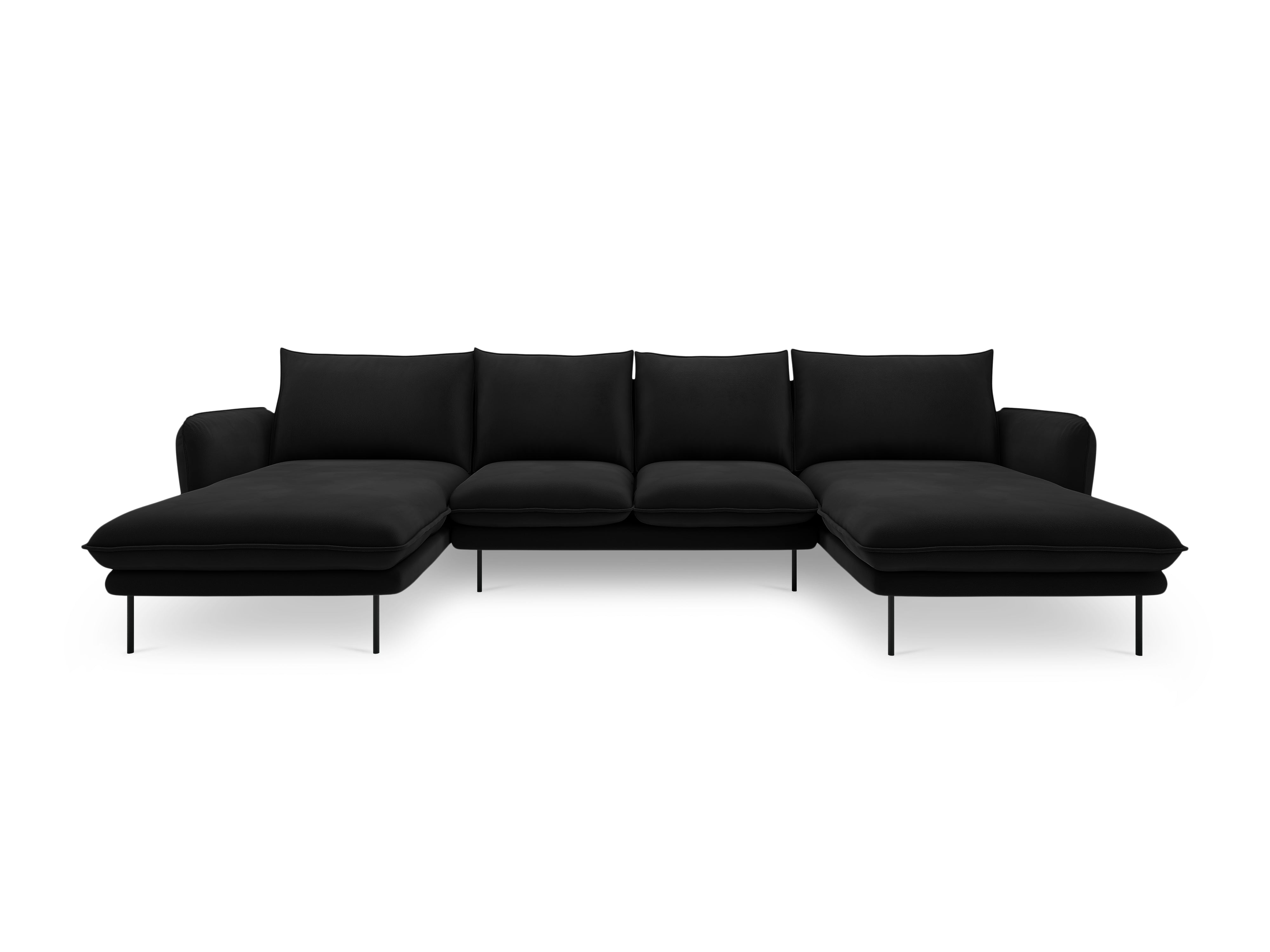 VIENNA Black Velvet 6-Seater Panoramic Sofa with Black Base