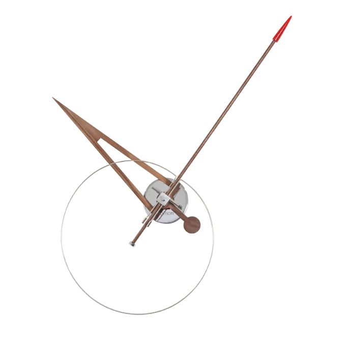 Wanduhr CRIS aus Nussbaumholz mit verchromter und roter Oberfläche