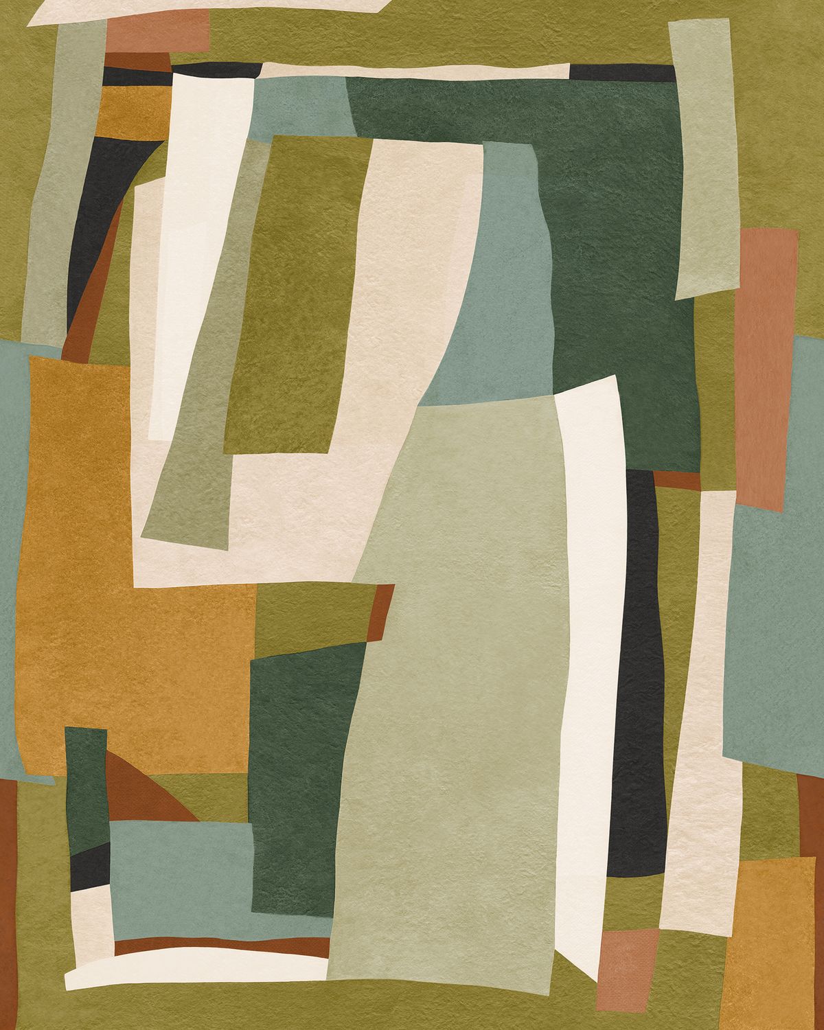 Textilwandbild mit abstraktem Motiv VERNISSAGE - MULTICOLORE grün mit beige und meerblau