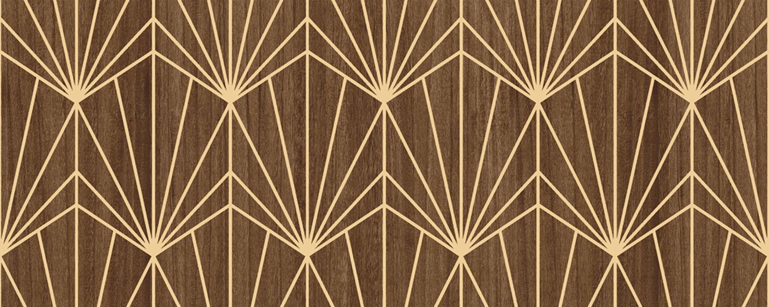 Art Deco Geometric Pattern Veneered Wallpaper MYTHIQUE - DARK OAK Brown Oak