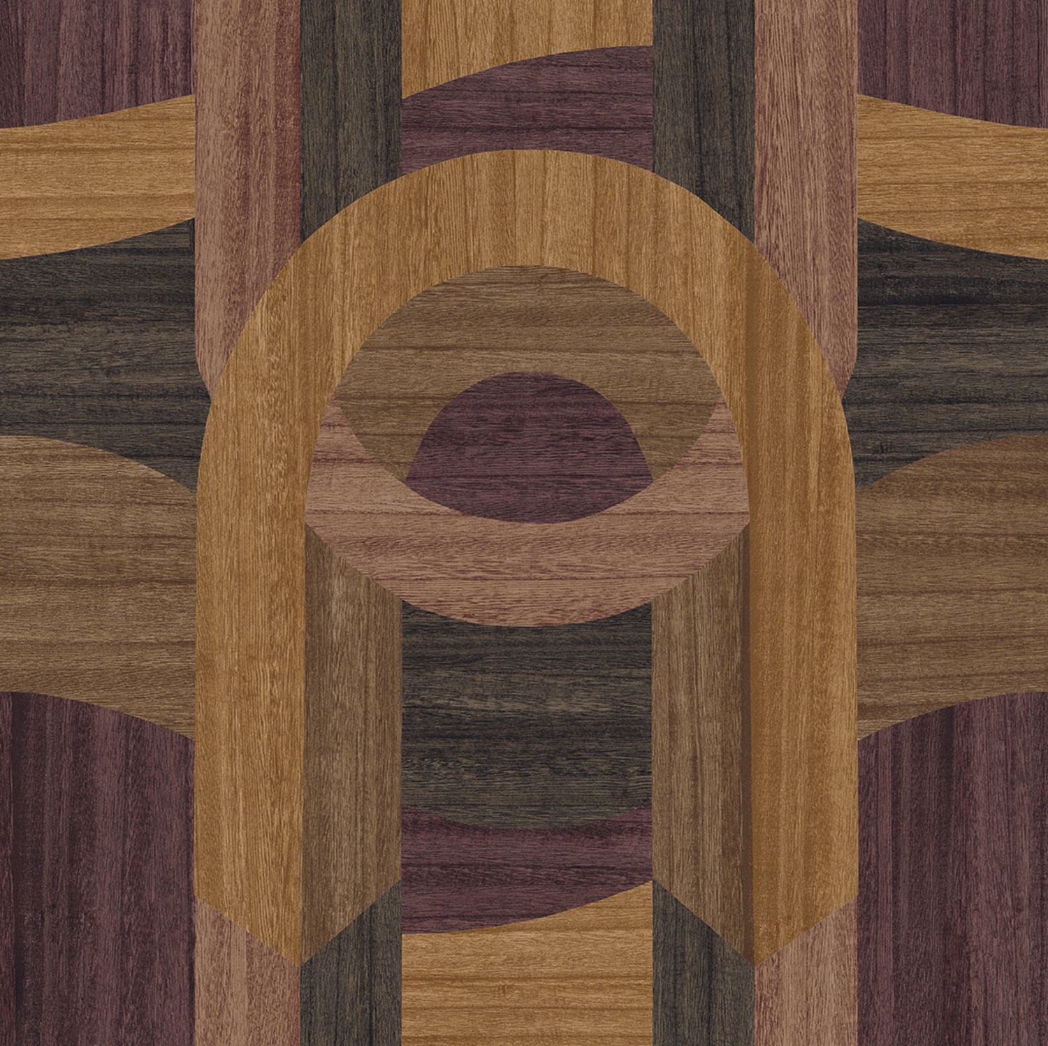 Furnierte Tapete mit geometrischem Art Deco-Muster TRAVERSÉE - AUBERGINE EICHE dunkelbraun