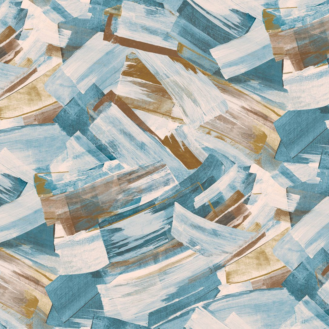 Vlies-Tapete mit abstraktem Muster IMPULSION - TOPAZE DORÉ blau mit Bronze