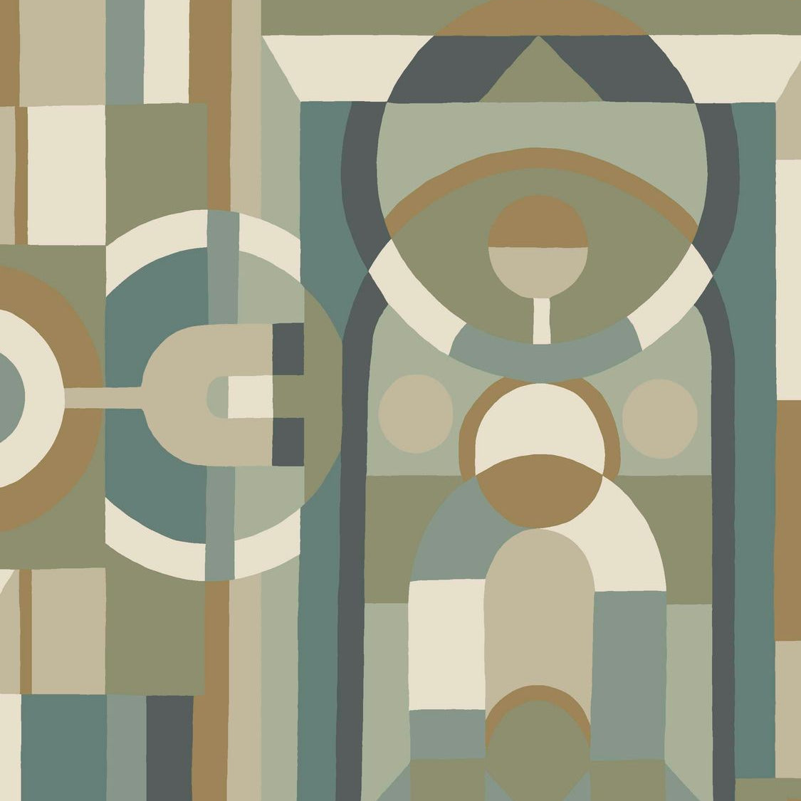 Tapete mit geometrischem Glasmalerei-Motiv VITRAIL - CÉLADON/KAKI seledyn mit khaki