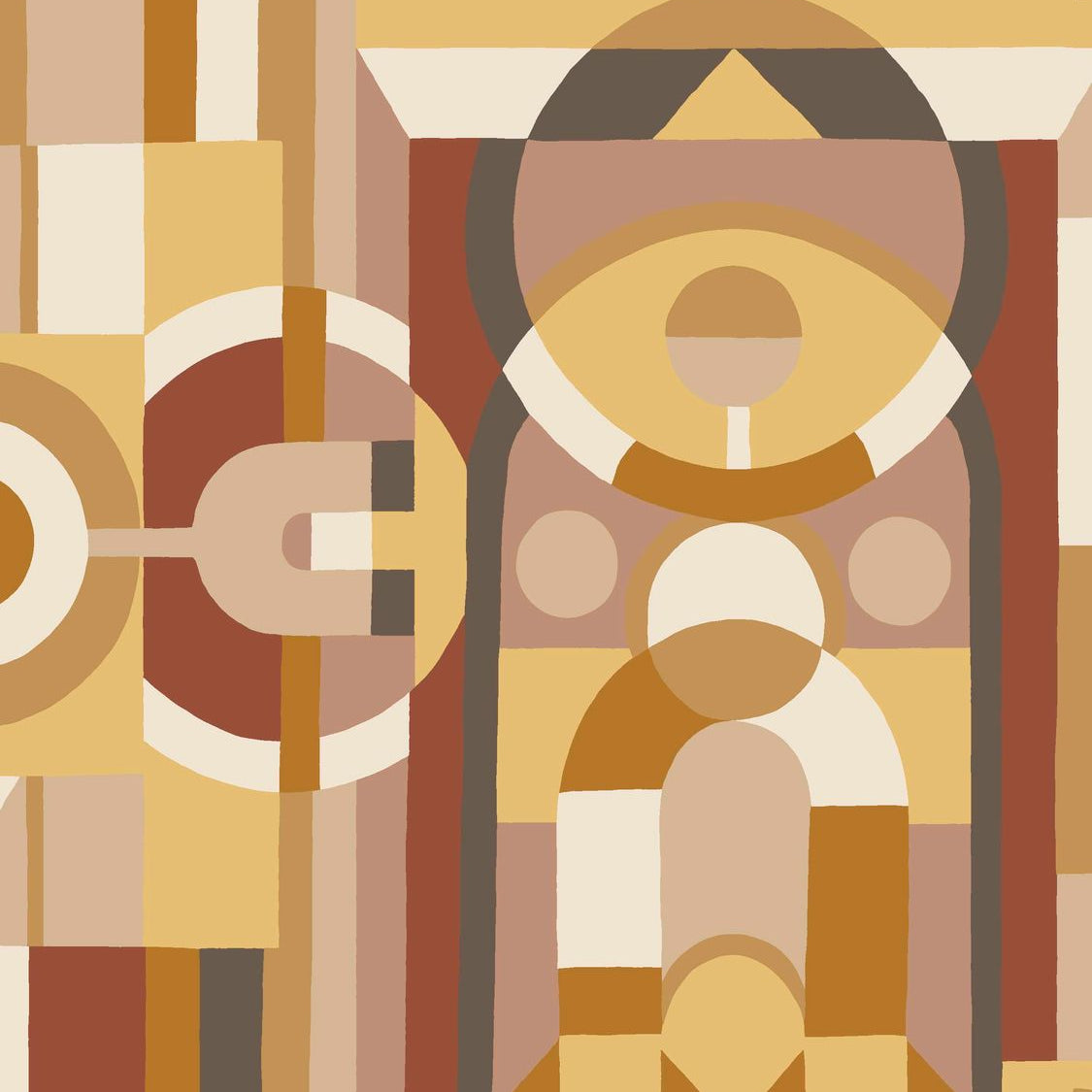 Stained Glass Geometric Pattern Wallpaper VITRAIL - VANILLA/TERRACOTTA vanilla with terracotta