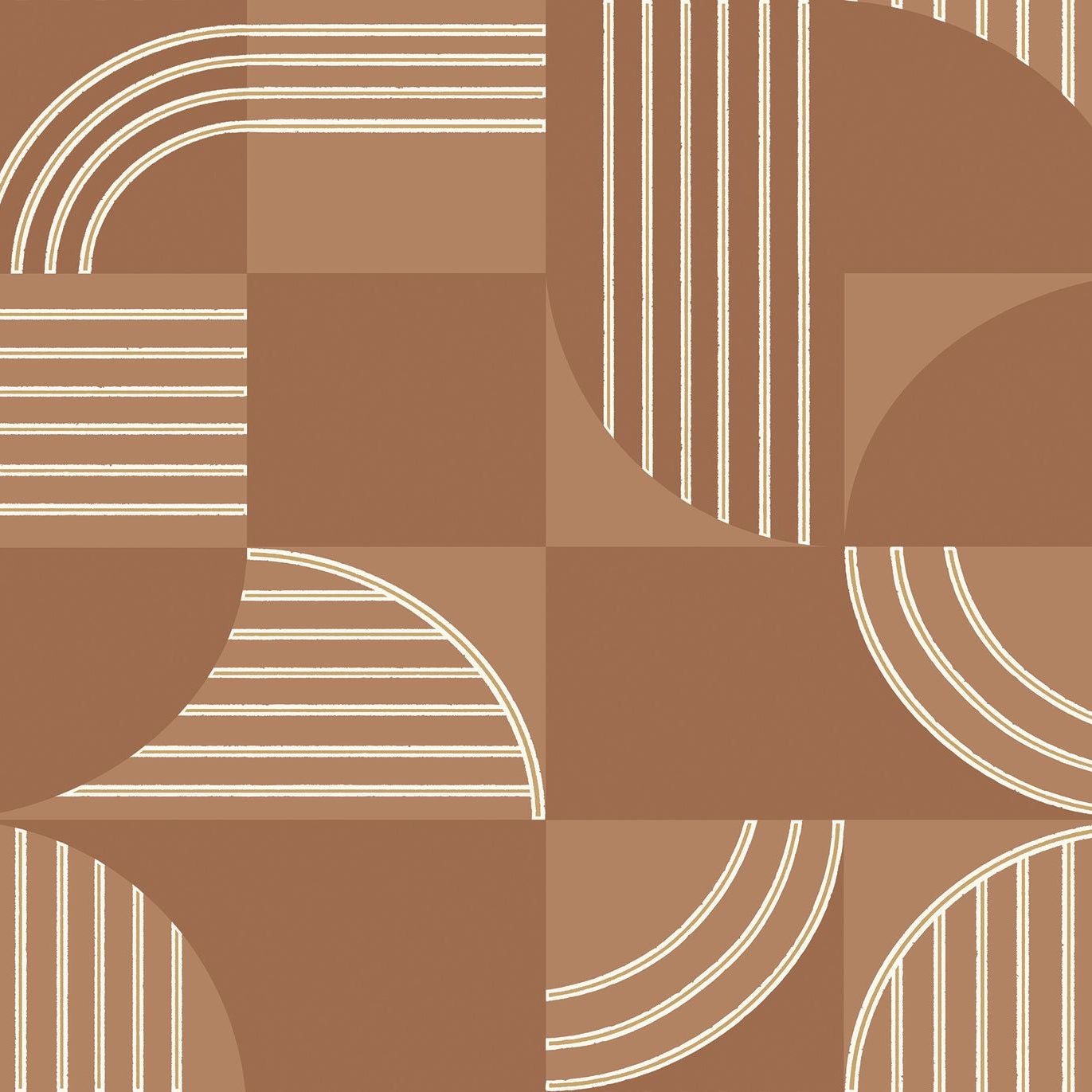 Non-woven wallpaper with a geometric pattern ANNÉES 30 - TERRACOTTA warm brown