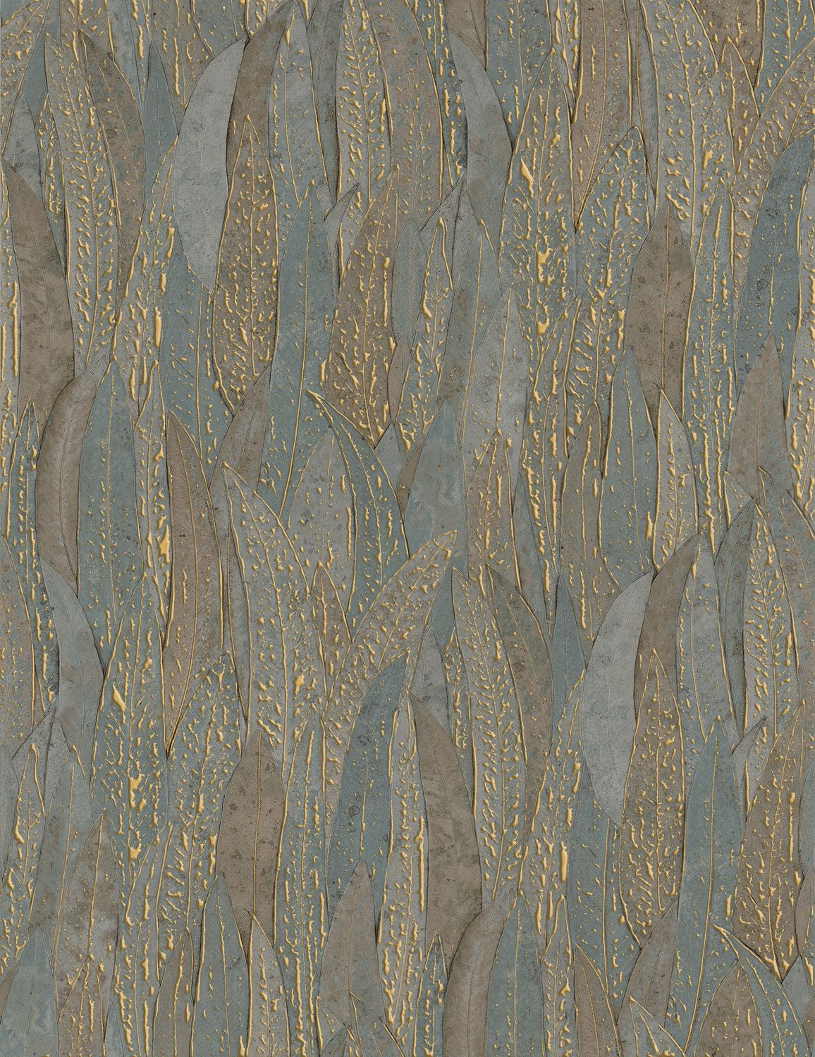 Tapete mit Pflanzenmotiv CINEREA - VERT grün mit Gold