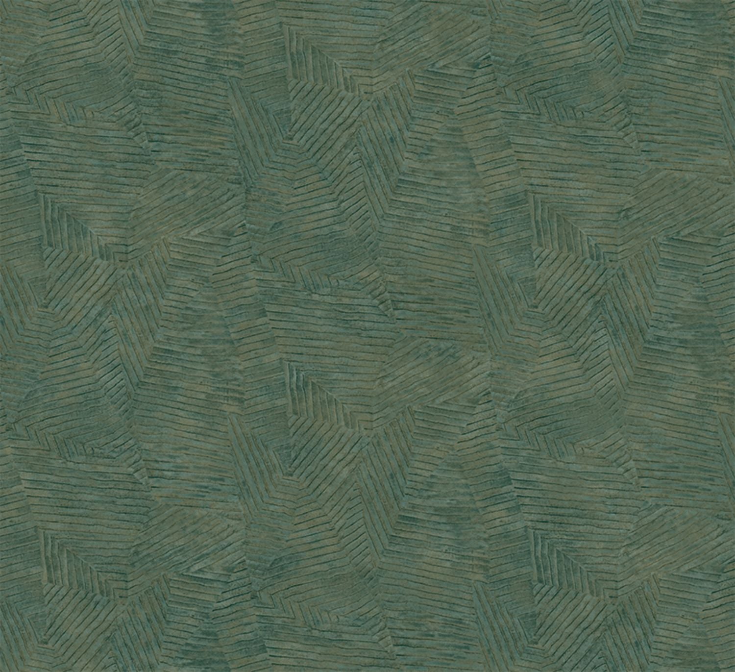 Metallic wallpaper with a geometric leaf pattern LORE - VERT IMPÉRIAL DORÉ green with gold