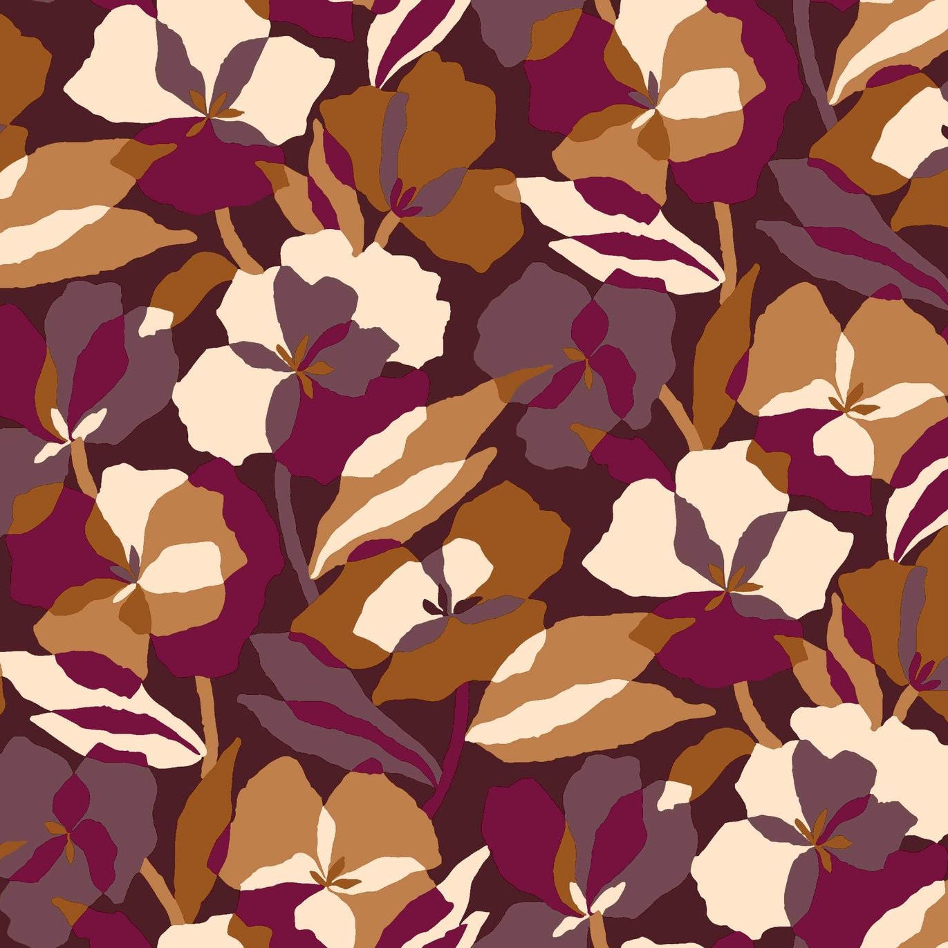 Non-woven wallpaper with a plant motif AMARYLLIS - PURPLE/AMBER purple with beige