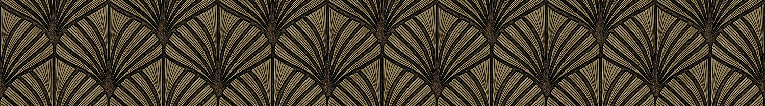 Metallic wallpaper with a plant motif NEREIDES - NOIR/DORÉ black with gold