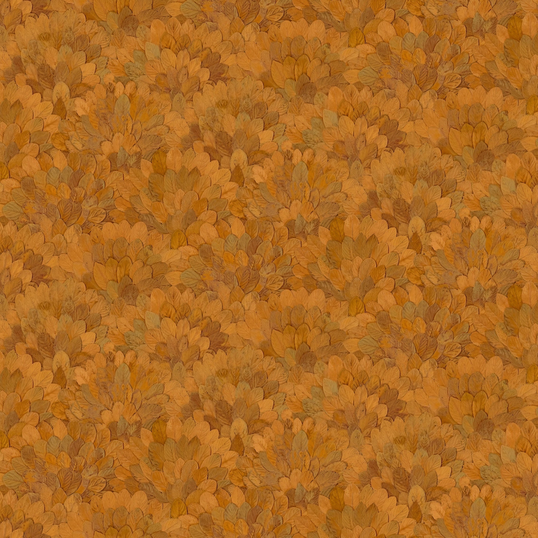 Structural vinyl wallpaper with a plant motif FEIJOA - SAFRAN golden orange