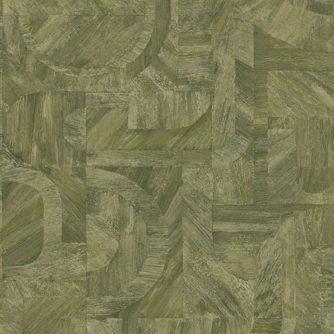 Wallpaper with a pattern inspired by the intarsia technique INTARSIA - KAKI green