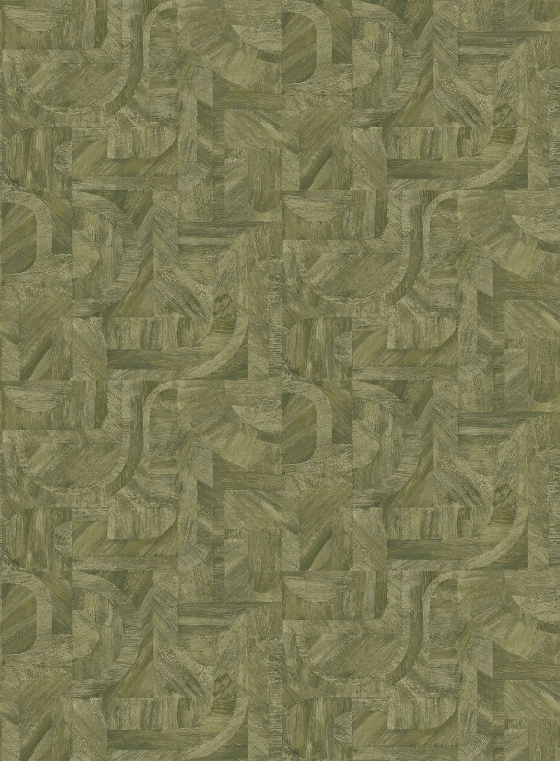 Wallpaper with a pattern inspired by the intarsia technique INTARSIA - KAKI green