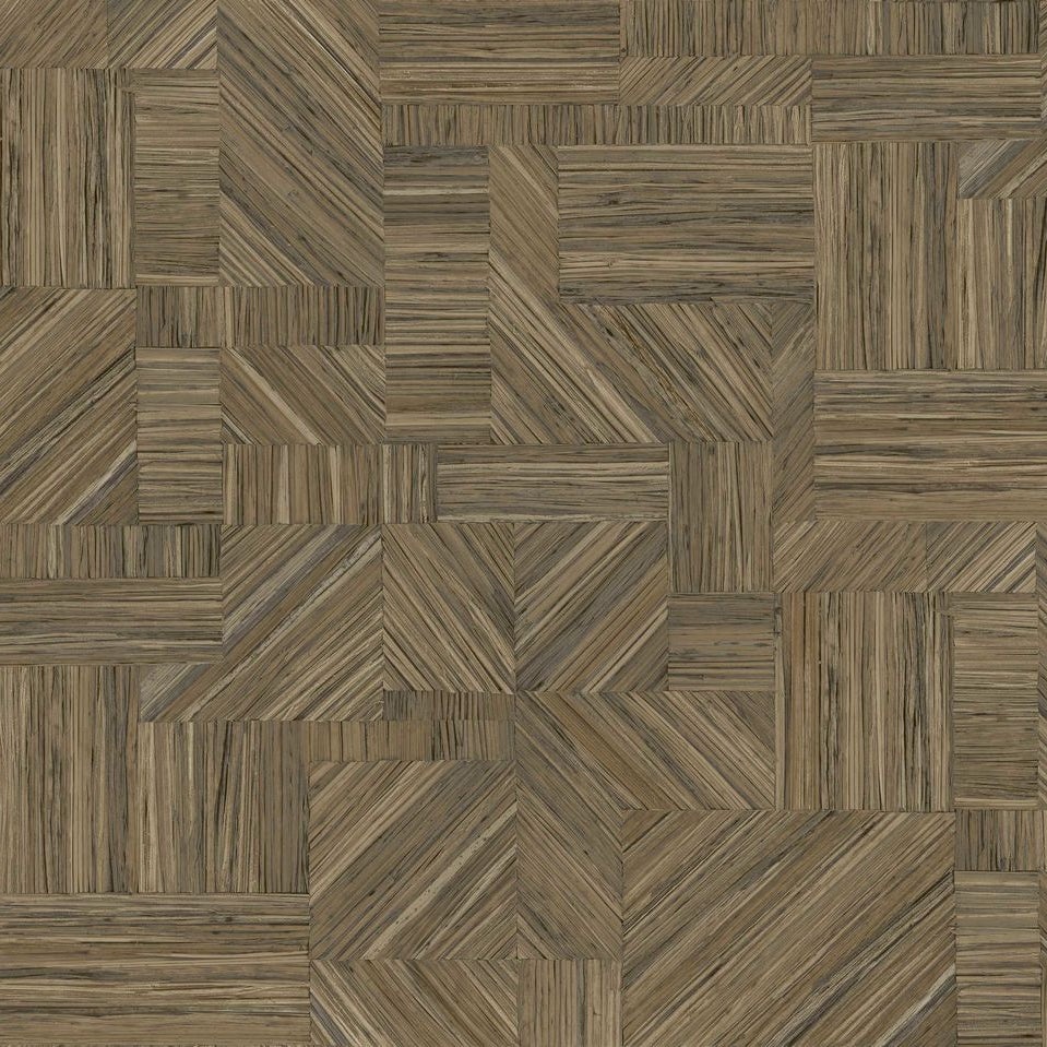 Wallpaper resembling straw patchwork IMBRICATION - SÉPIA rusty brown