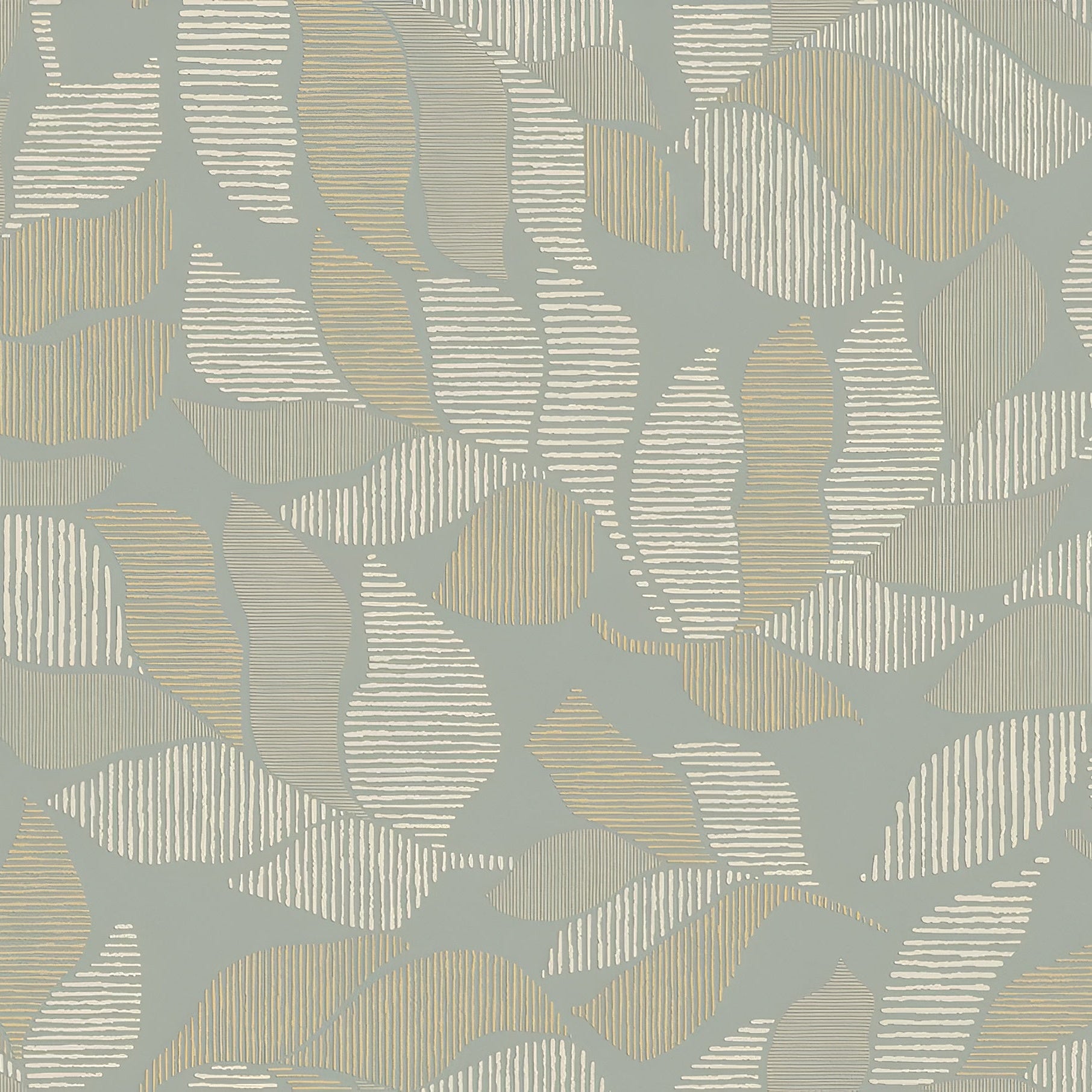 Palm leaf patterned wallpaper with metallic effect LONTARA - OPALINE/DORÉ light green with gold