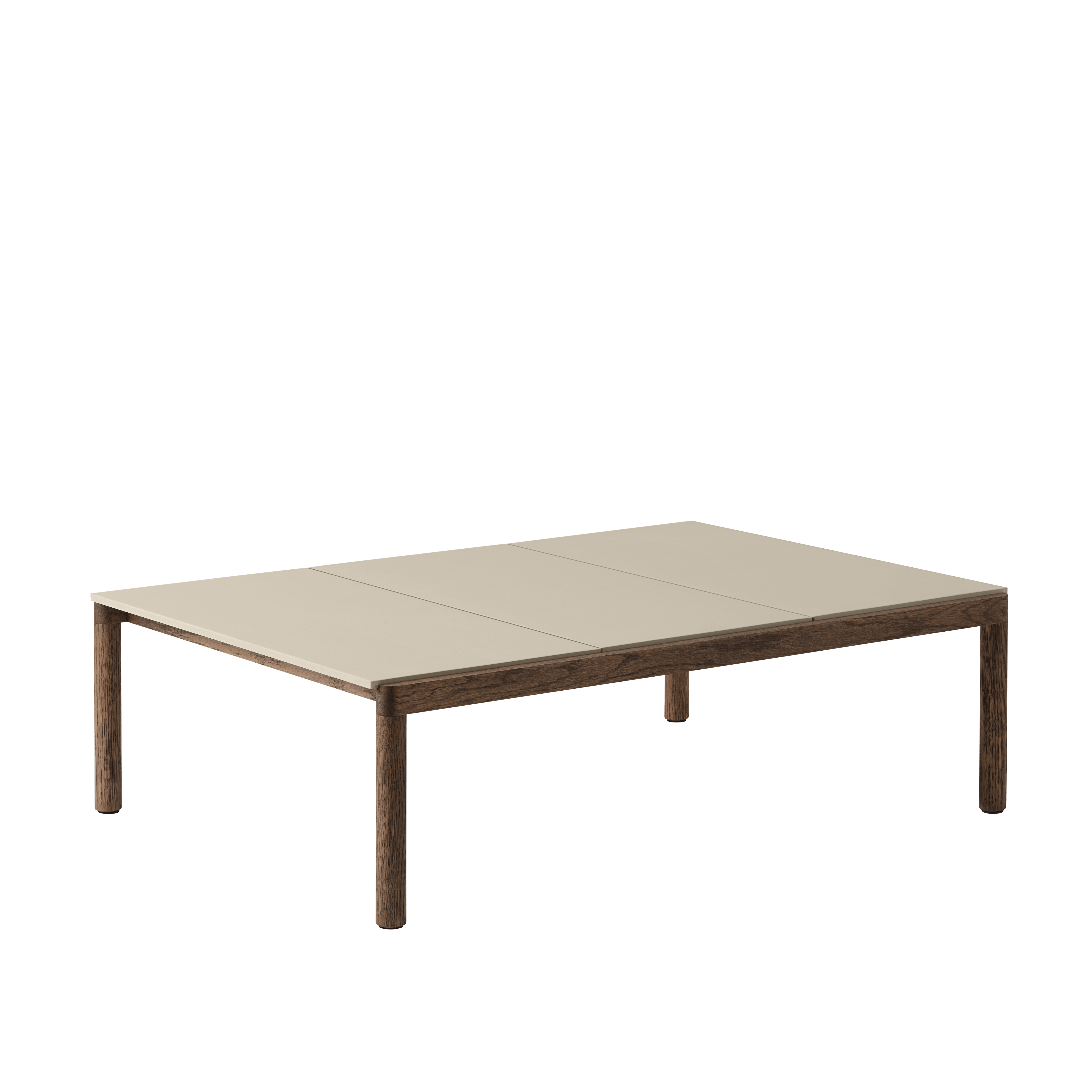 Couchtisch COUPLE sandfarben mit dunklem Eichenfuß