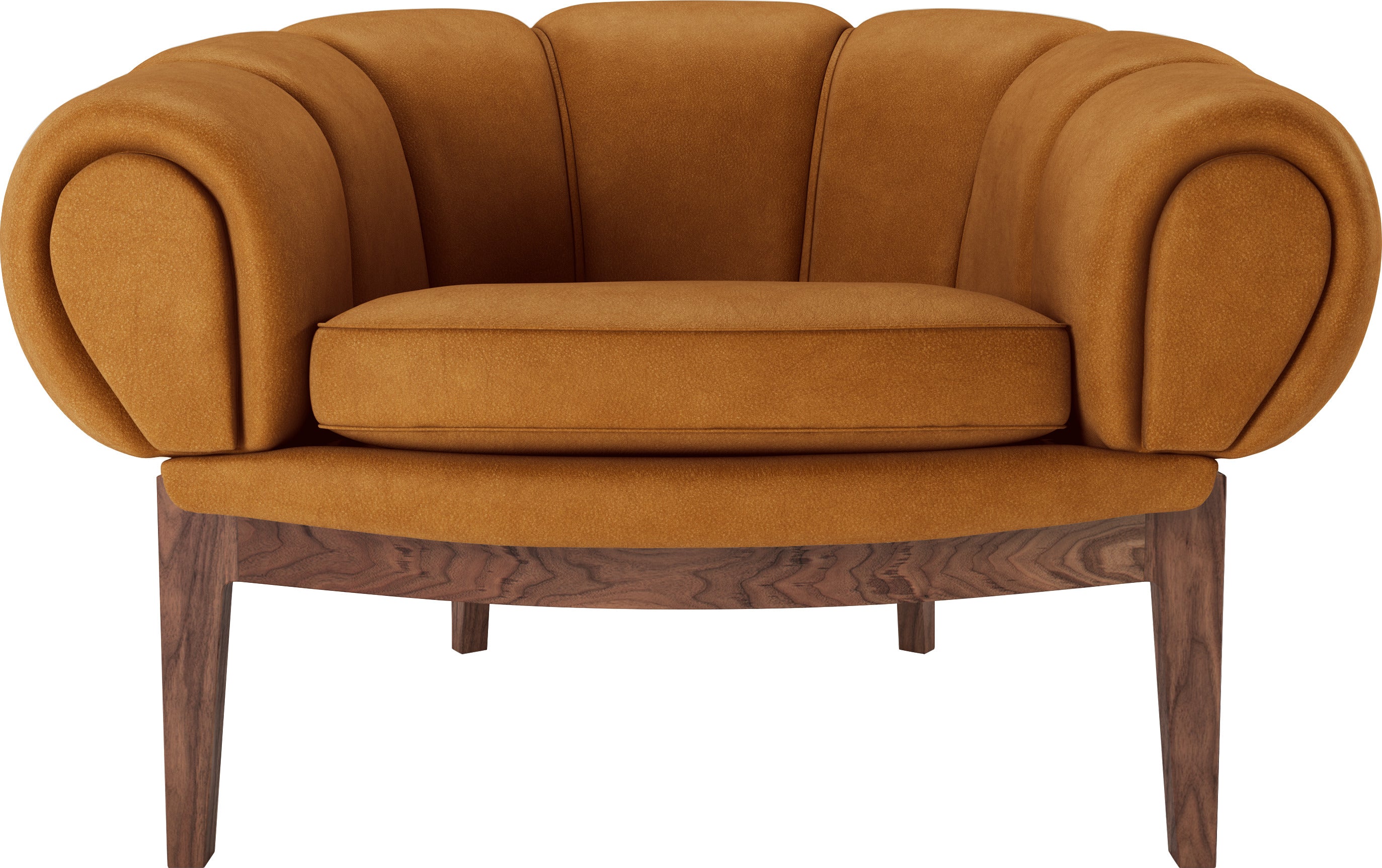 CROISSANT upholstered armchair with walnut base