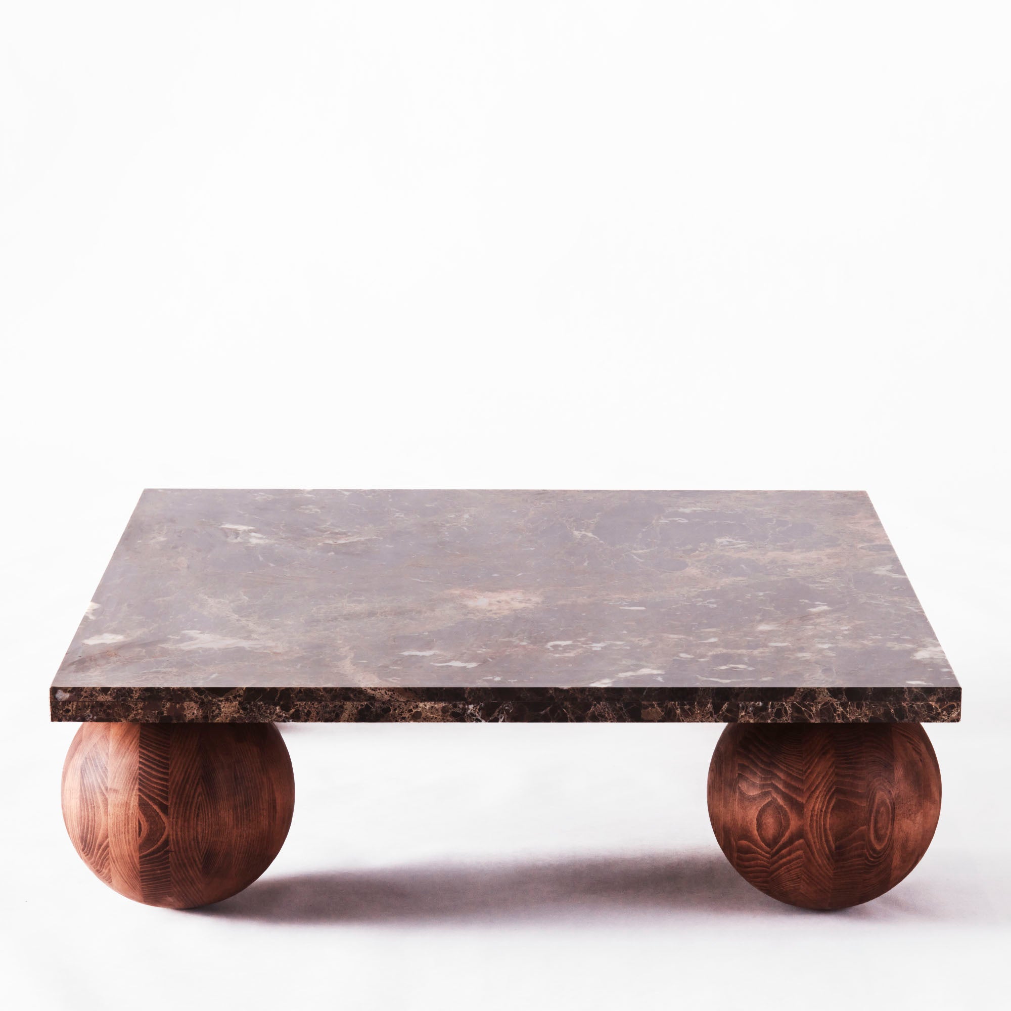 Couchtisch SPHERE aus Emperador-Marmor mit Eschenholzgestell