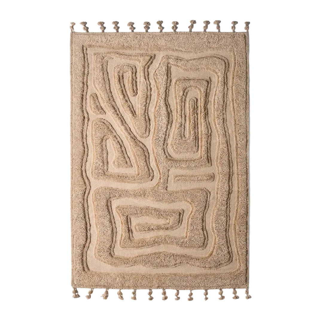 Wollteppich BEATEN TRACK beige mit Fransen