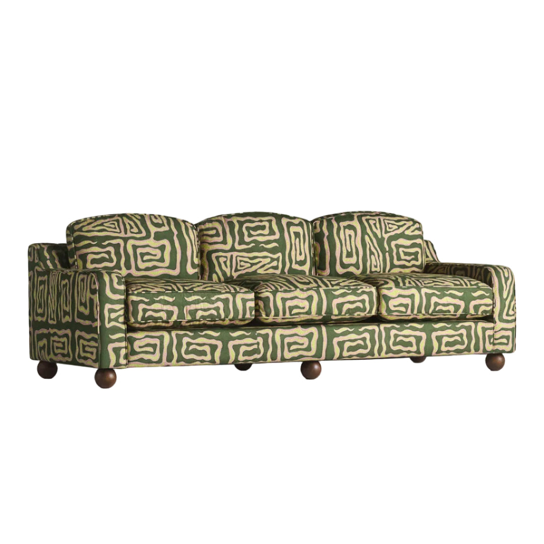 Sofa 3-sitzig LOLA grün mit beigem Muster