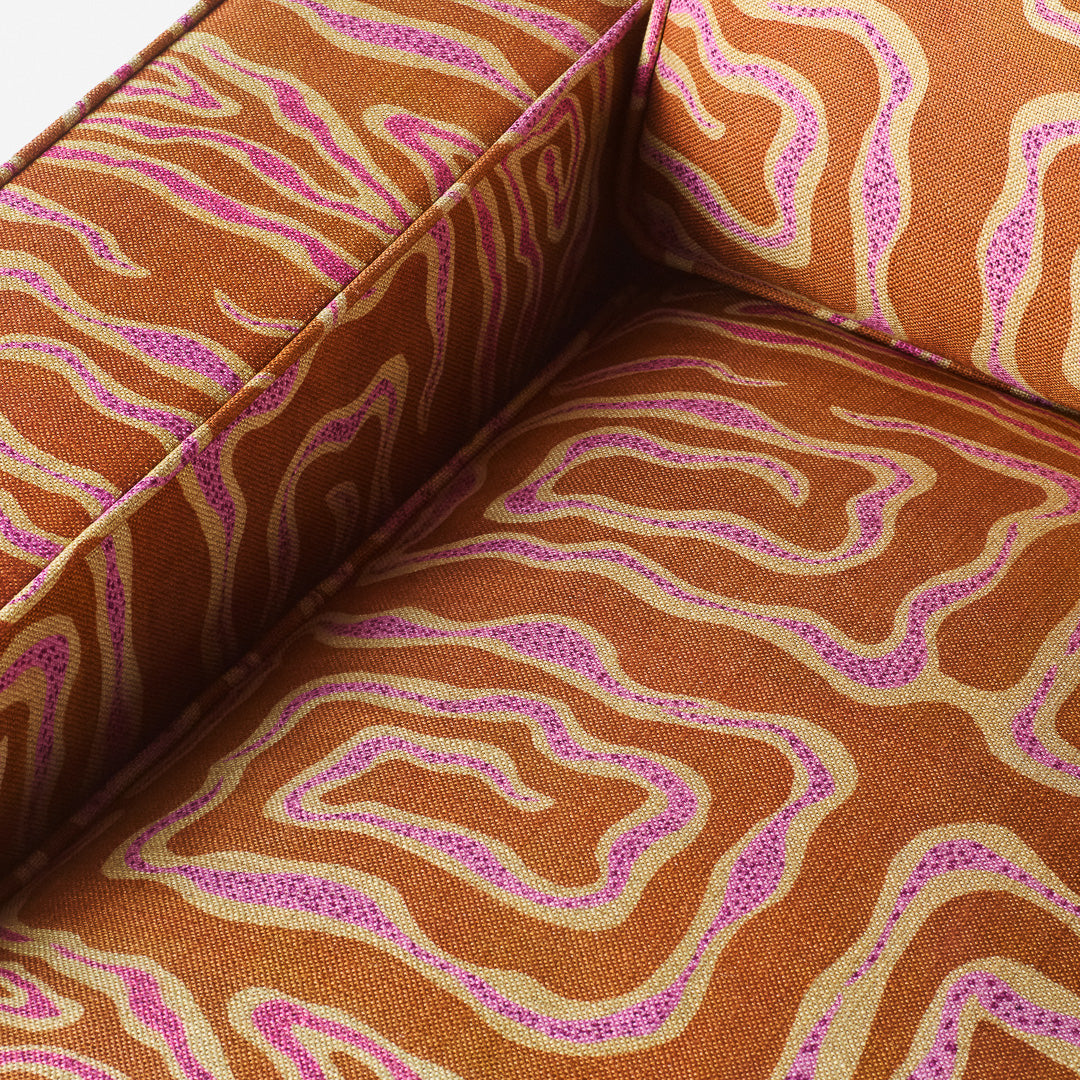 Sofa 3-Sitzer LOLA orange mit beige-rosafarbenem Muster