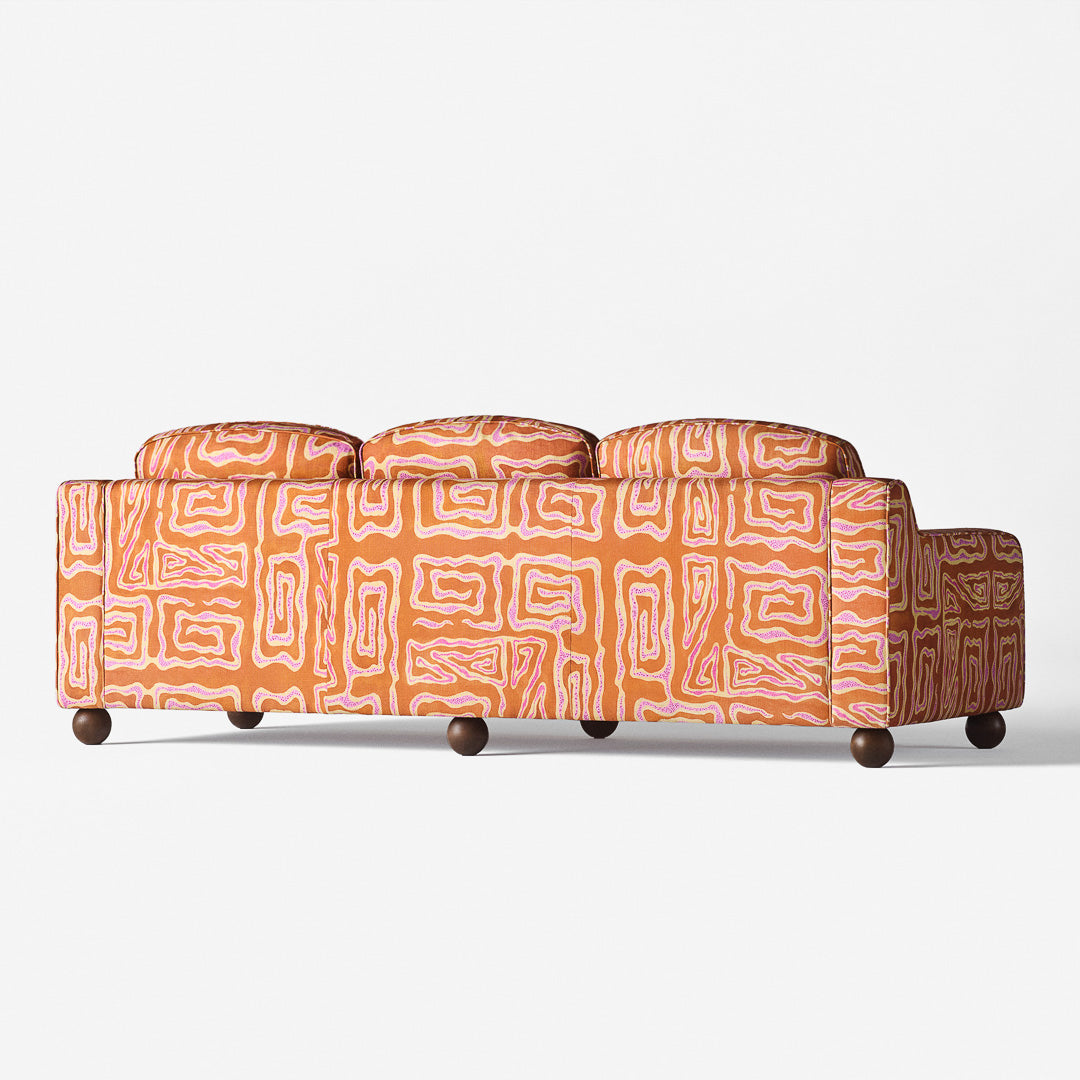 Sofa 3-Sitzer LOLA orange mit beige-rosafarbenem Muster