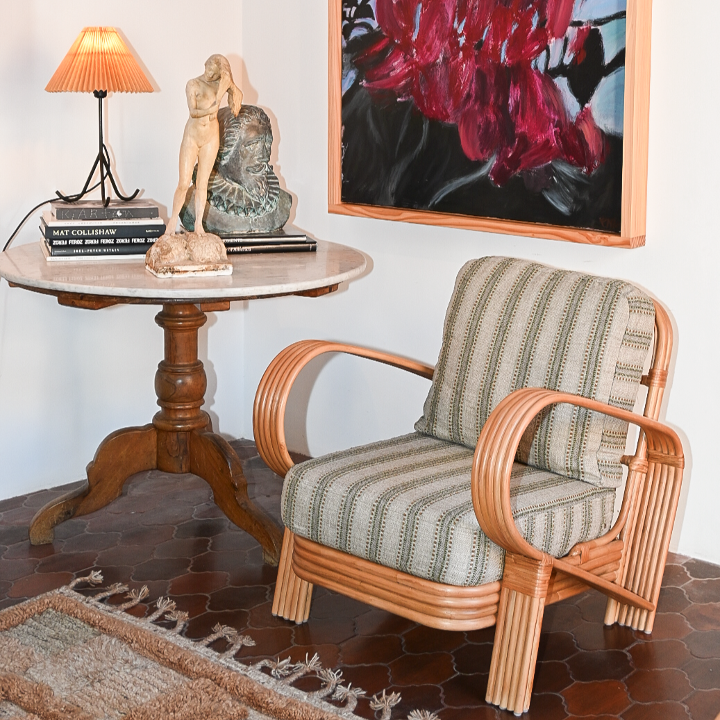 BAMBOO armchair green with stained bamboo