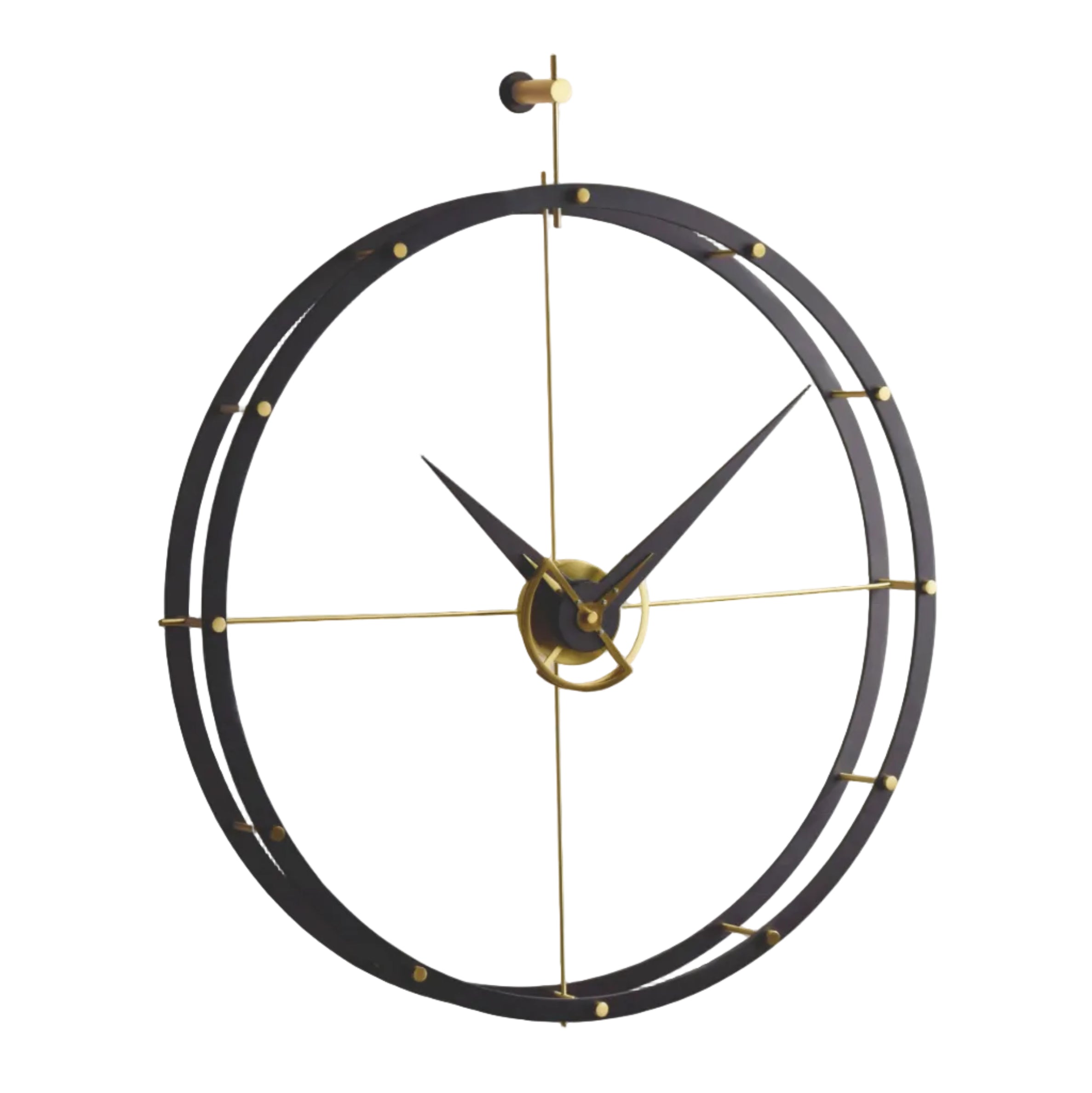 DOUBLE O black wall clock with brass