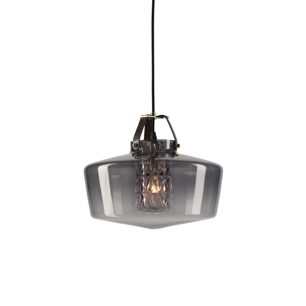 Pendelleuchte ADDICTED TO US rauchiges Glas mit cognacfarbenem Leder