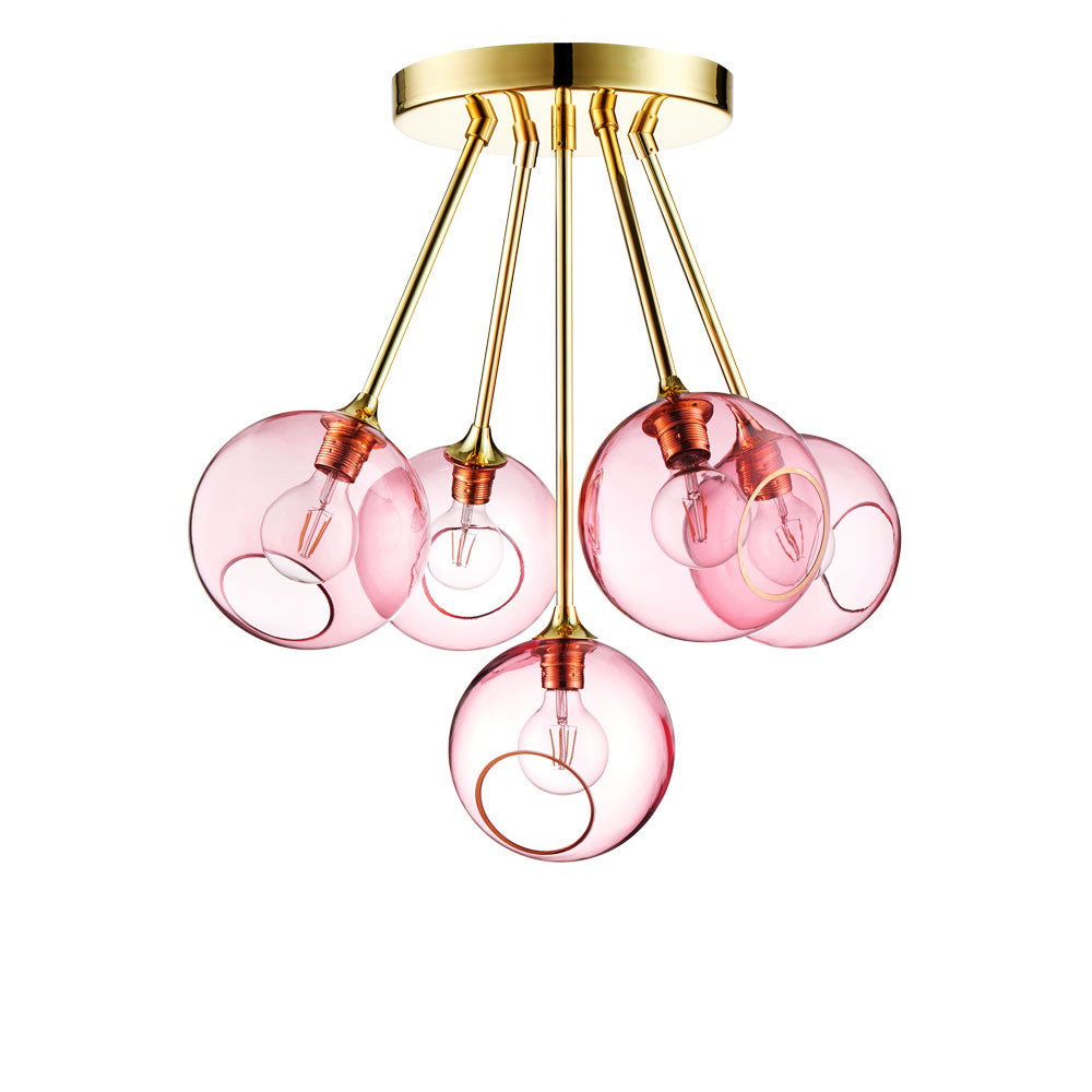 Pendelleuchte BALLROOM MOLECULE rosa mit goldener Veredelung