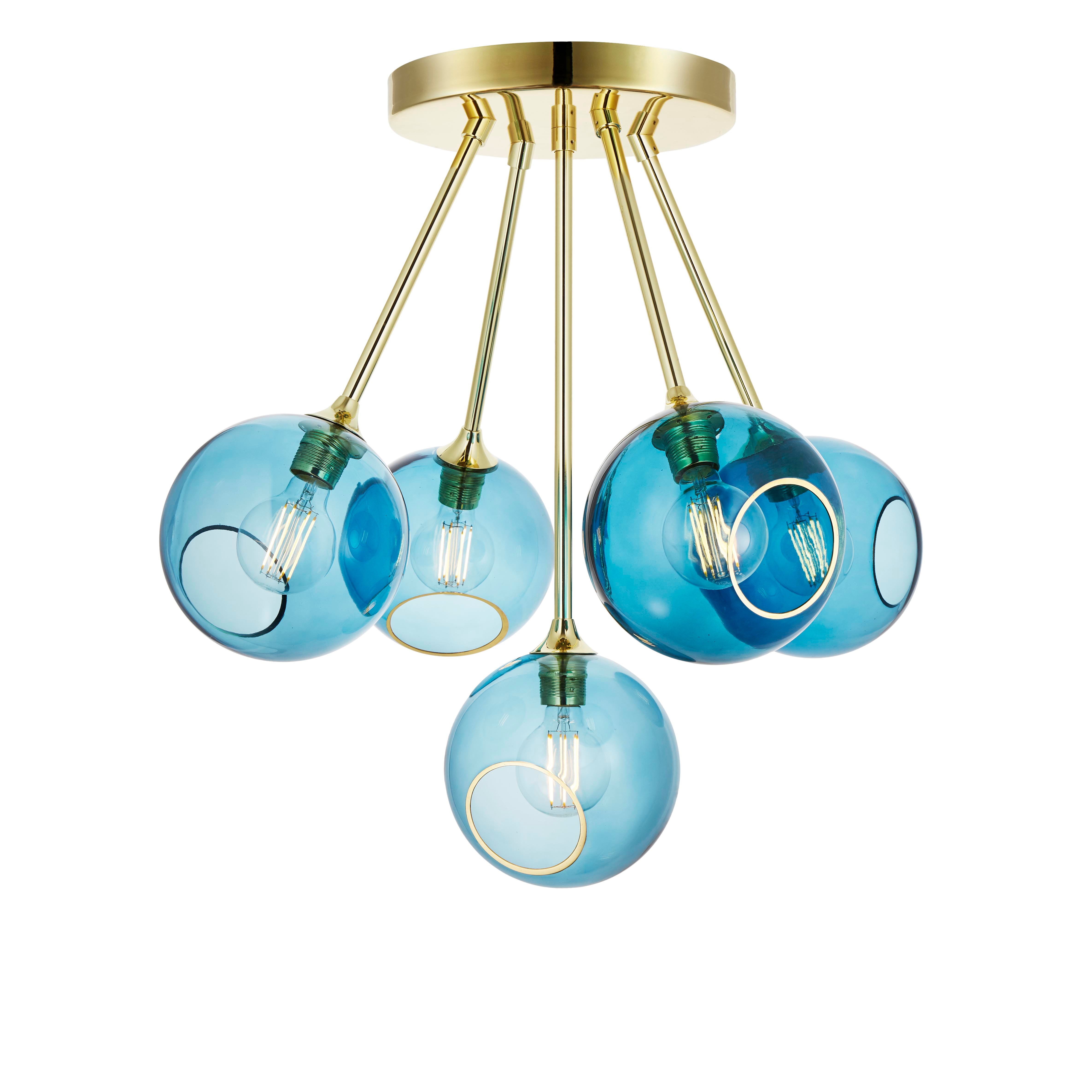 Pendelleuchte BALLROOM MOLECULE blau mit goldener Veredelung