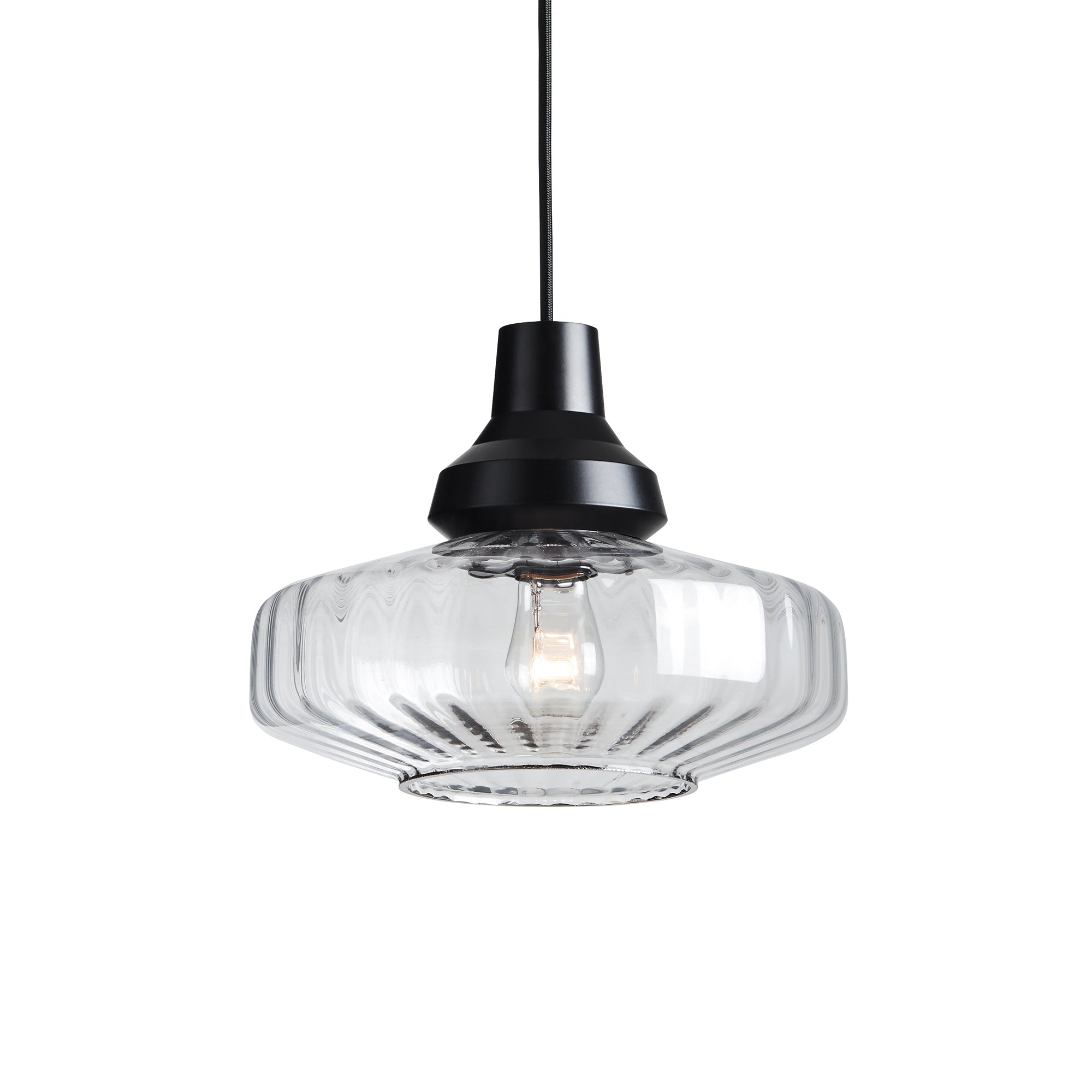 Pendelleuchte NEW WAVE OPTIC transparentes Glas mit schwarzem Finish