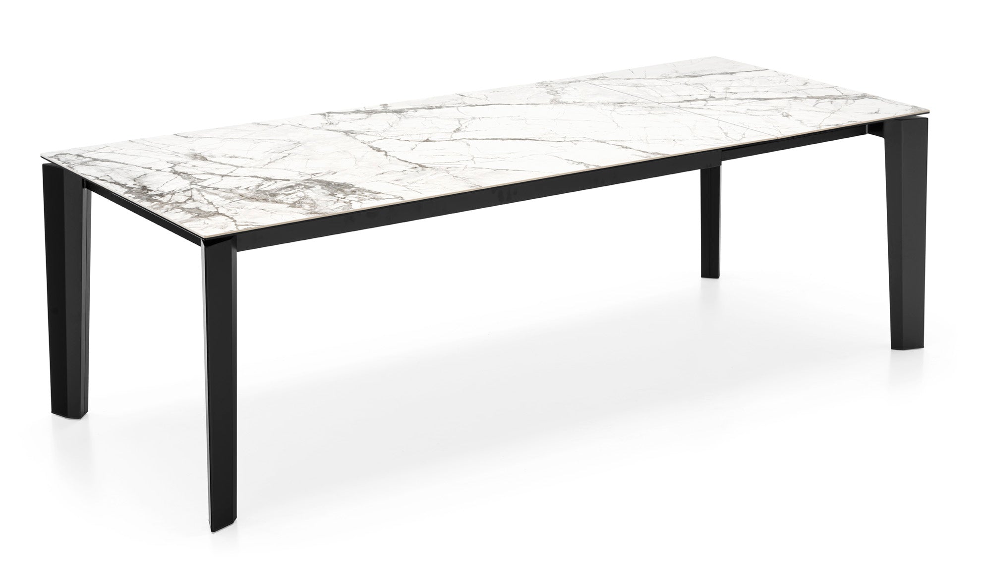 Ausziehbarer Tisch DELTA mit weißer Platte und schwarzem Gestell