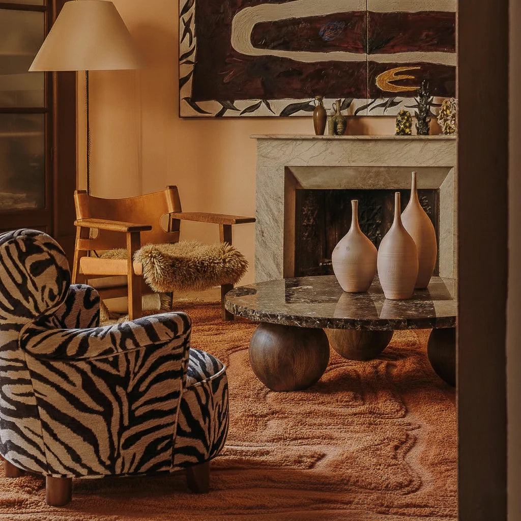 Wool rug BEATEN TRACK orange with fringes