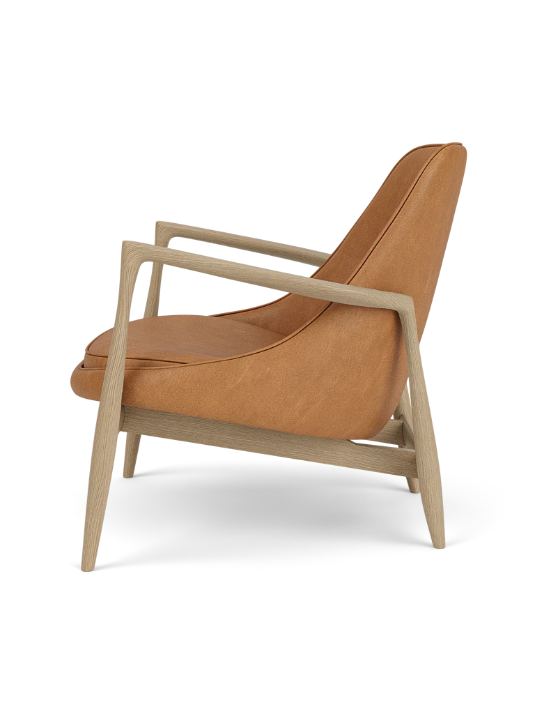 Sessel ELIZABETH aus cognacfarbenem Leder mit Eichenbasis