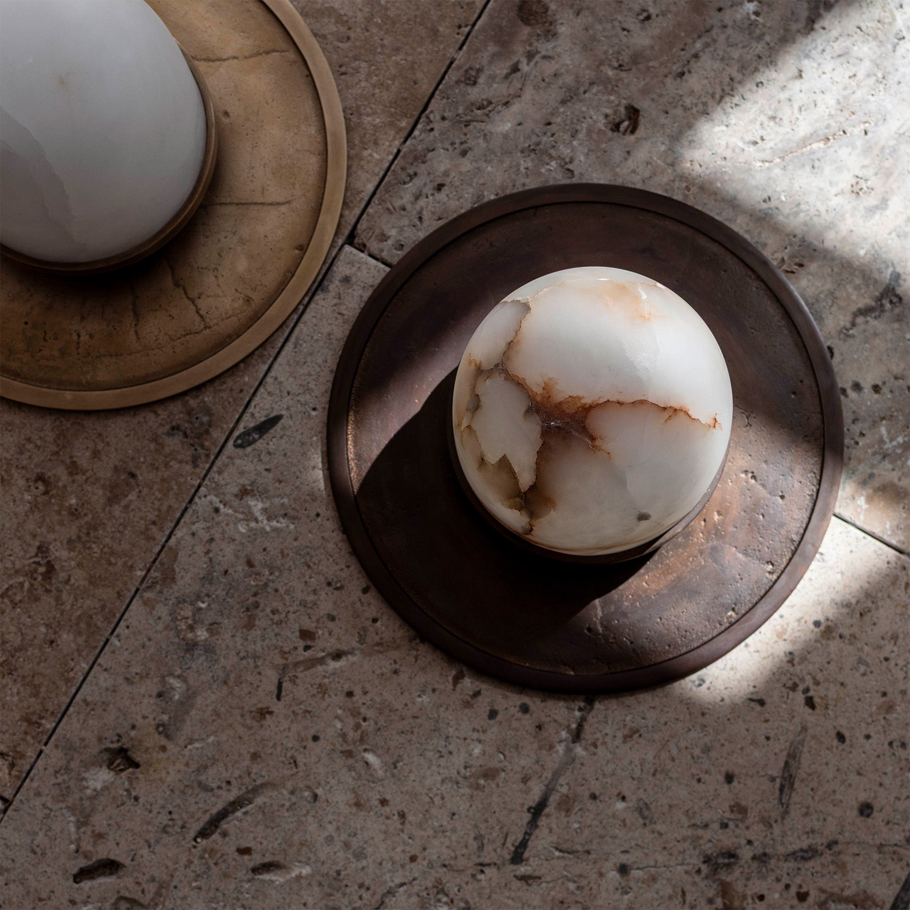 Alabaster Ceiling Light FULL MOON Brass with Dark Patina