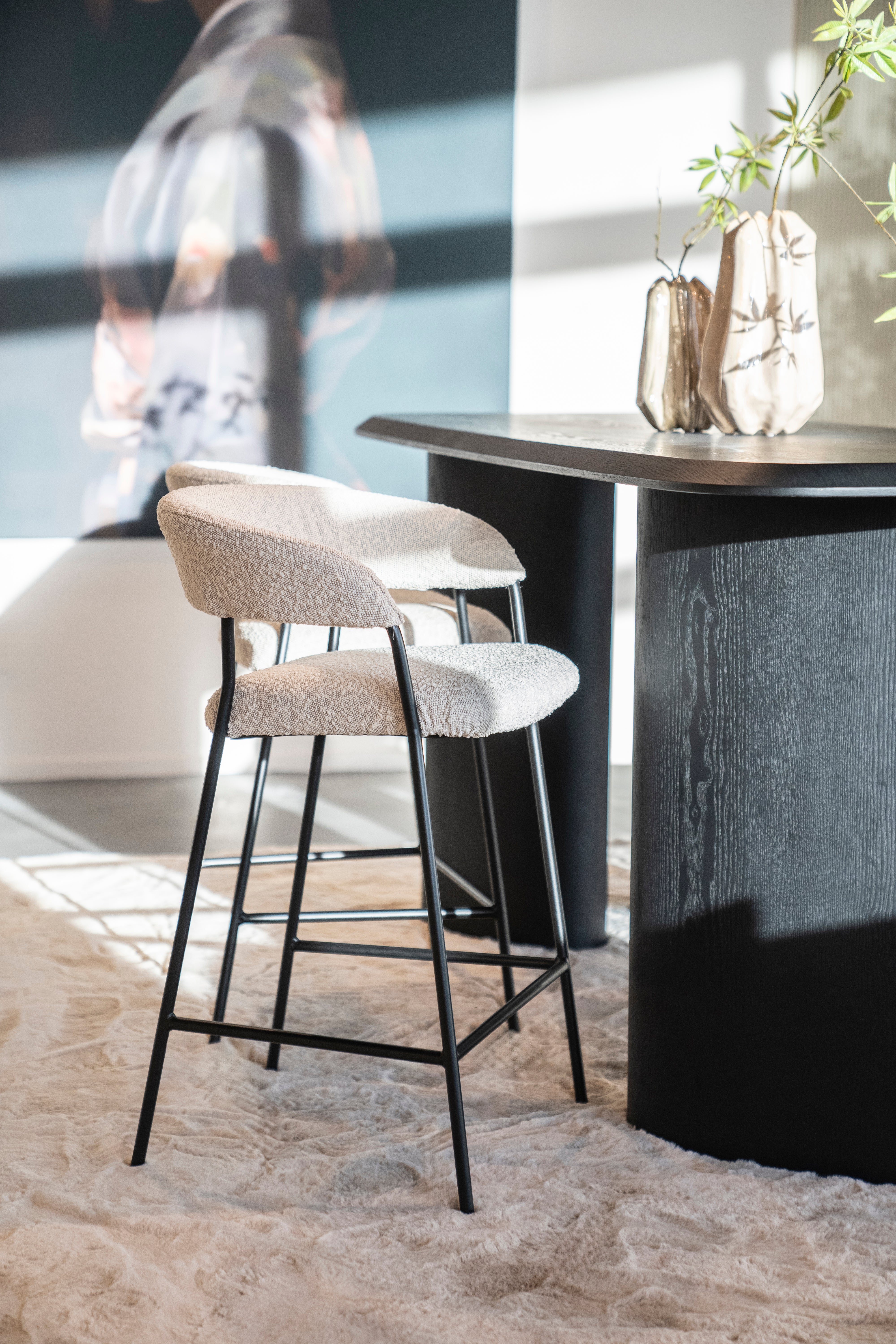 Beige LUKA Stool with Black Base