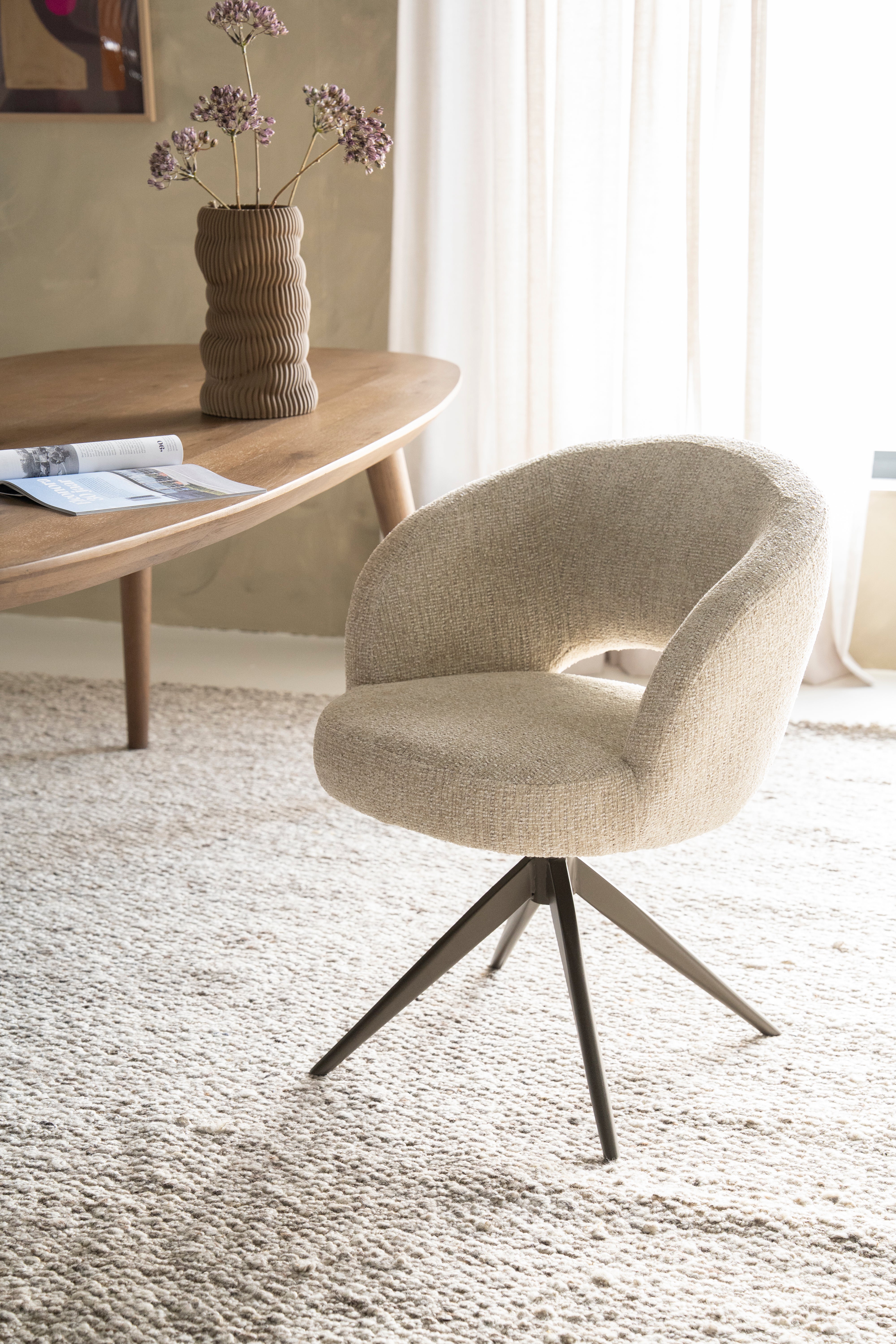 ALISSA swivel chair beige with dark brown base