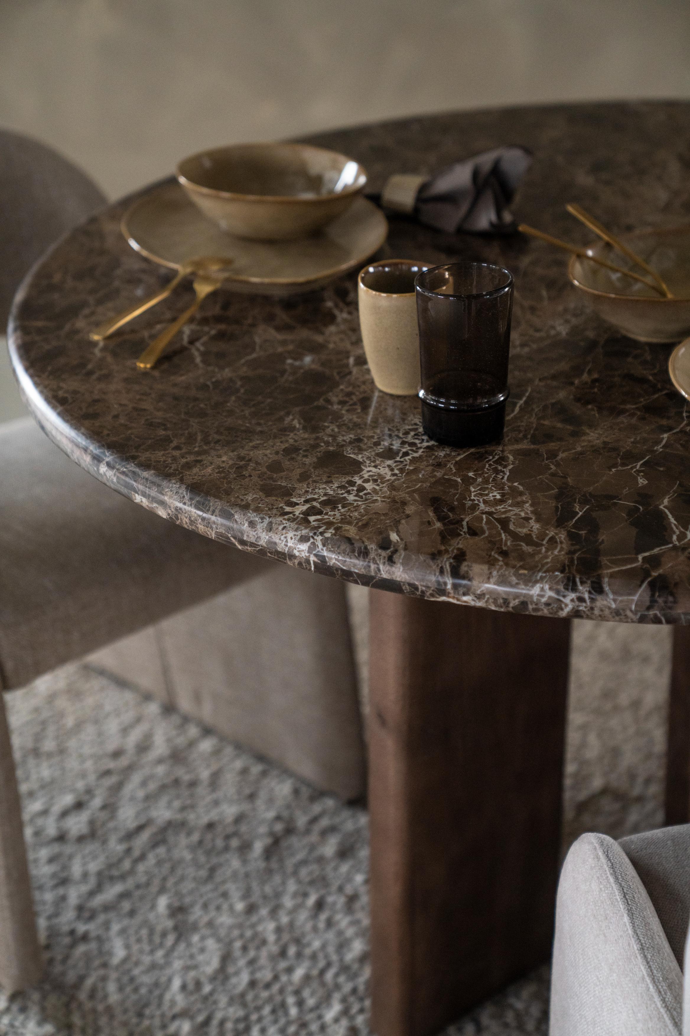 Tisch LANDO dunkelbraun Marmor mit Holzgestell