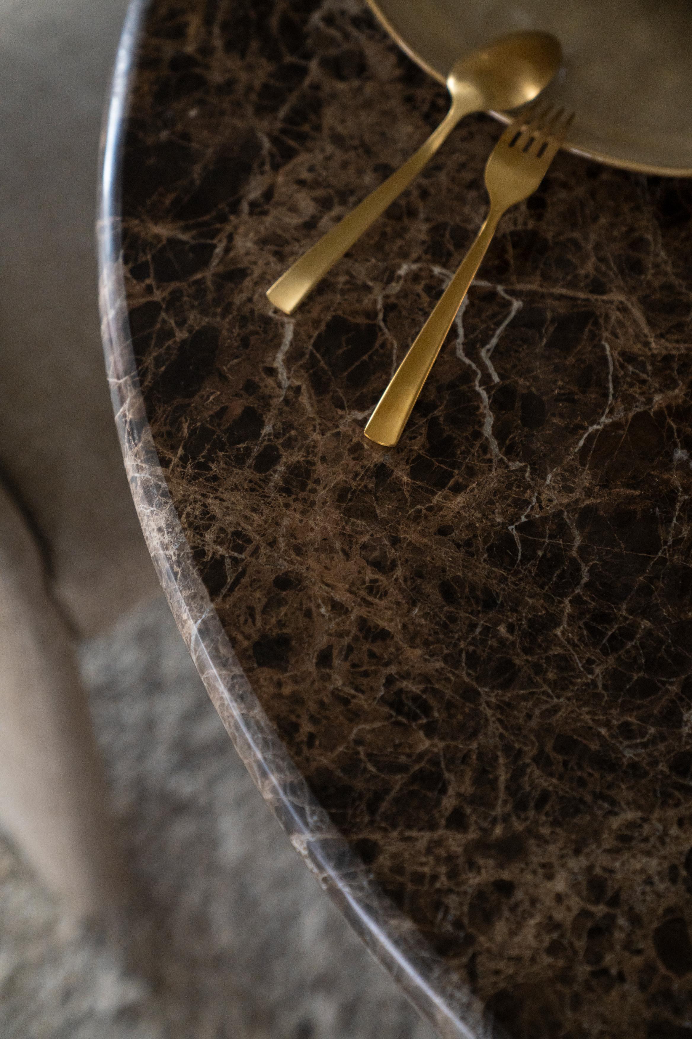 Tisch LANDO dunkelbraun Marmor mit Holzgestell