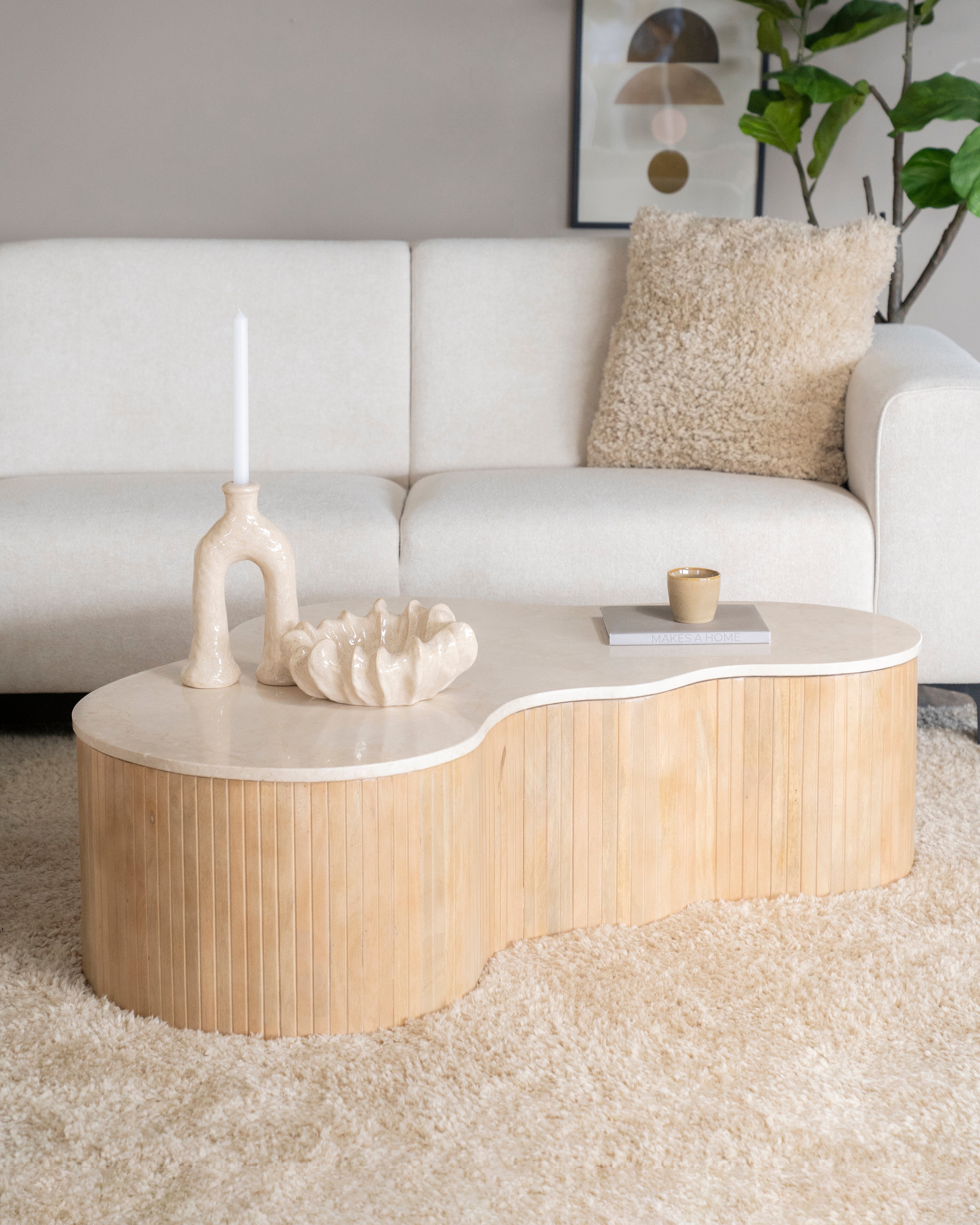 KIRA coffee table made of mango wood with a marble top
