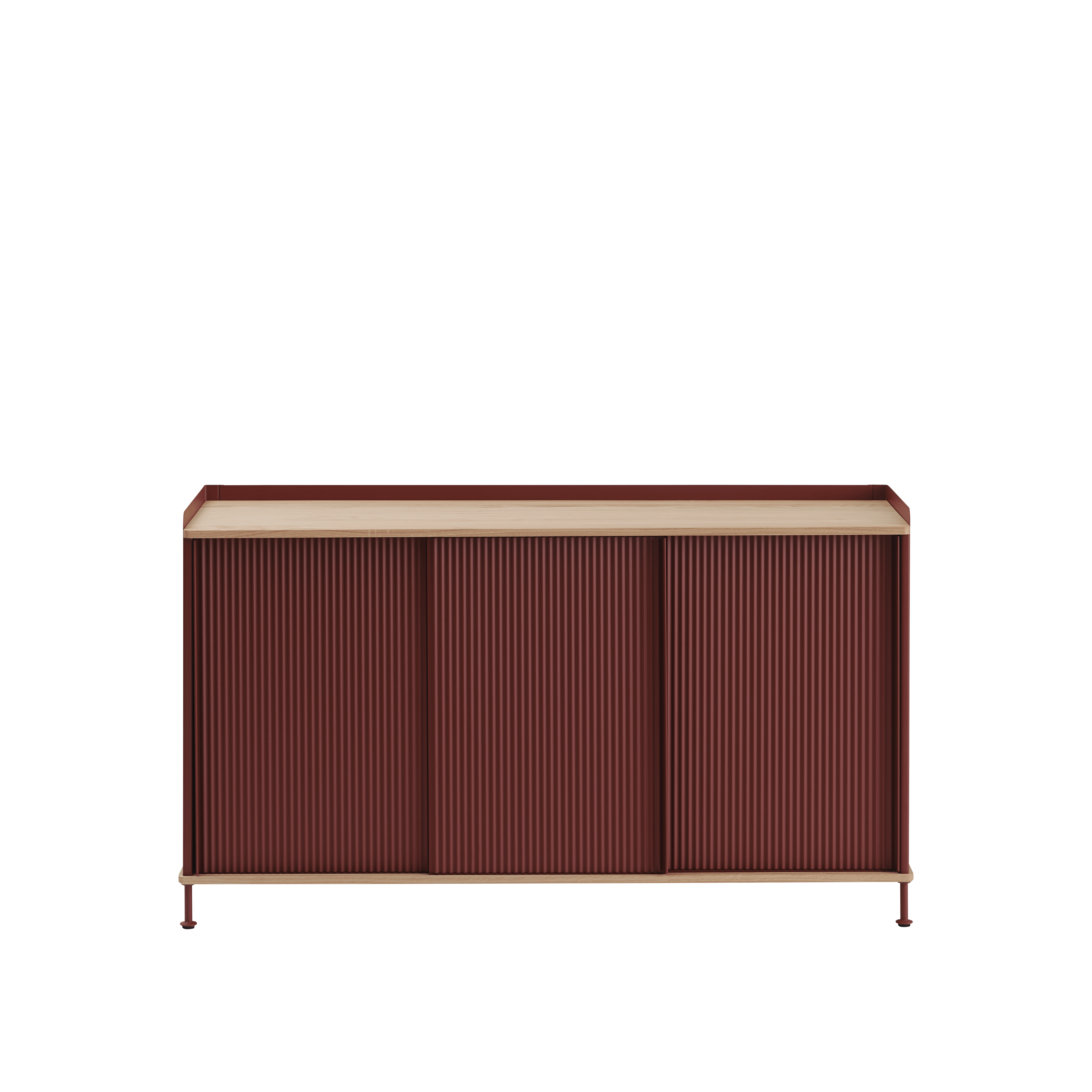 ENFOLD Chest of Drawers Burgundy with Oak Top