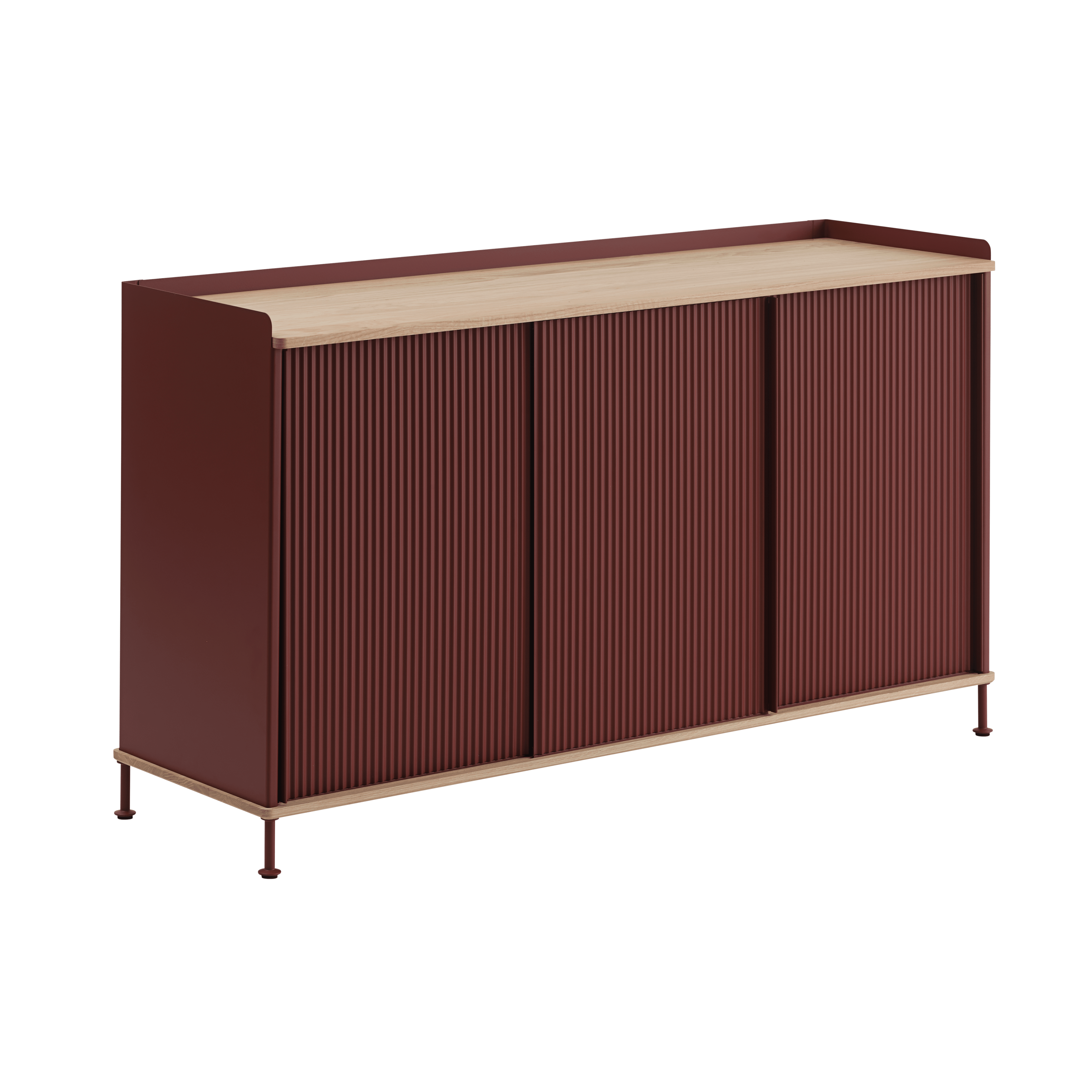 ENFOLD Chest of Drawers Burgundy with Oak Top