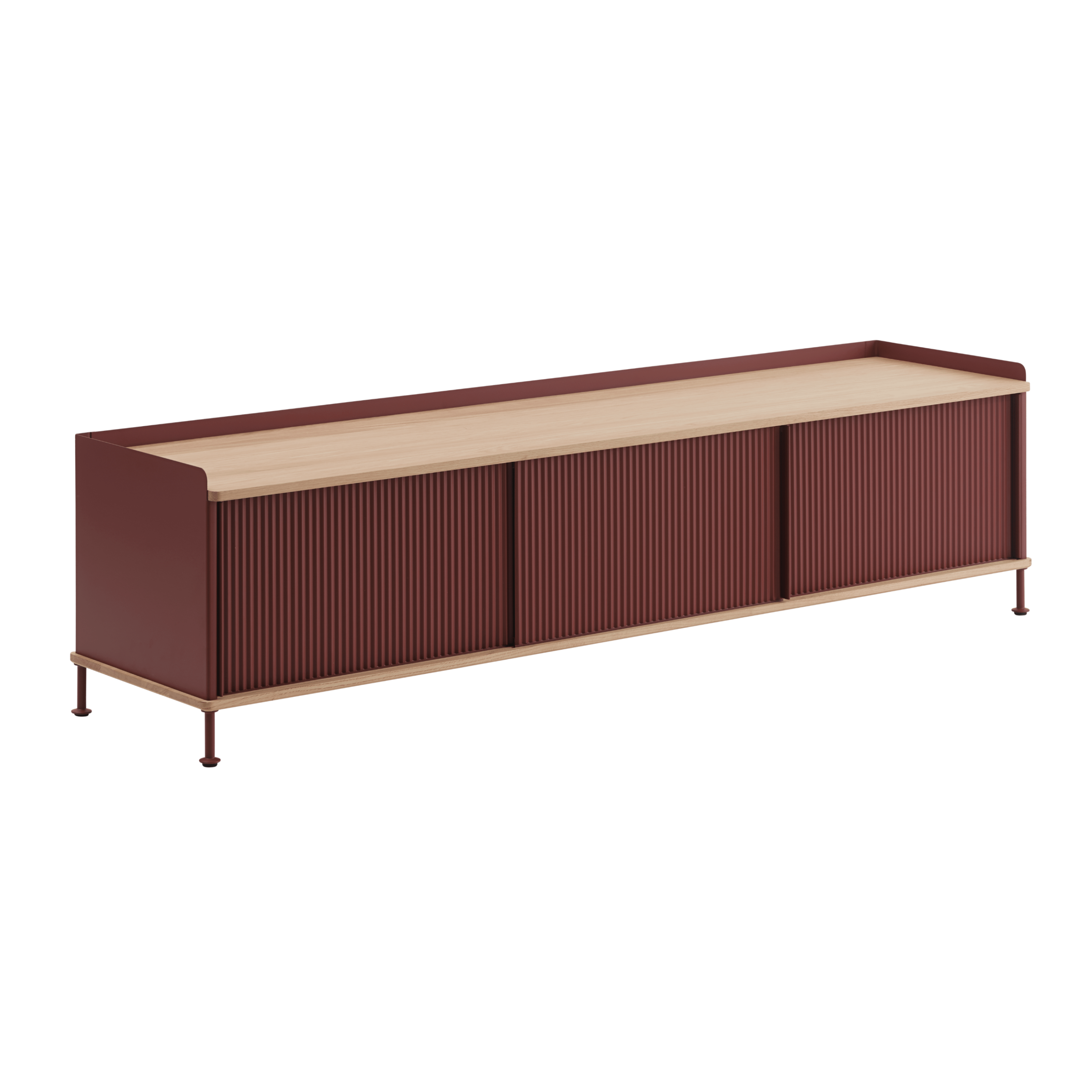 TV-Schrank ENFOLD bordeauxrot mit Eichenplatte